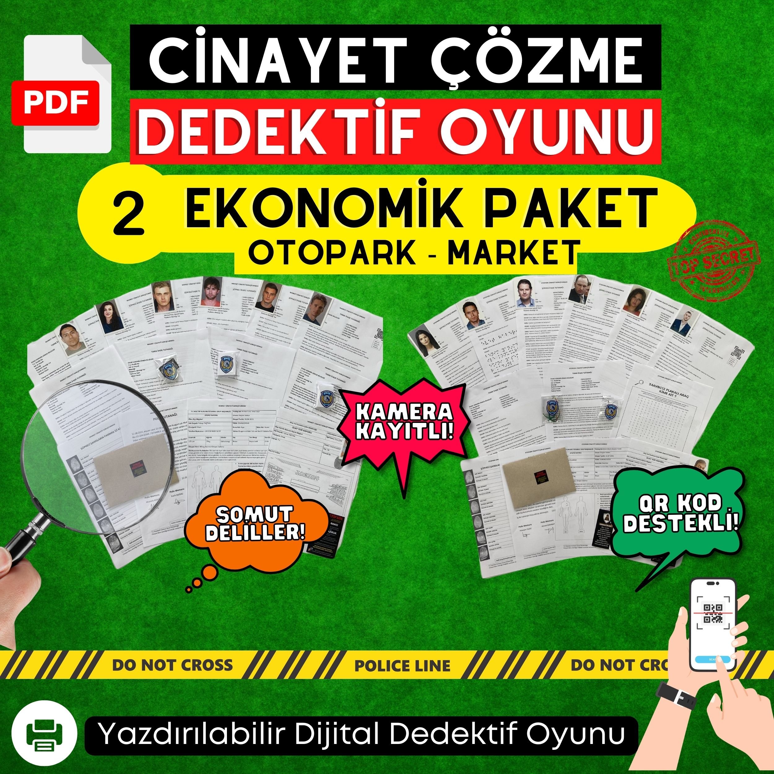 Anında İndirilebilir | 2'li Ekonomik Paket Yazdırılabilir PDF Dedektif Oyunu | Otopark ve Market Davası