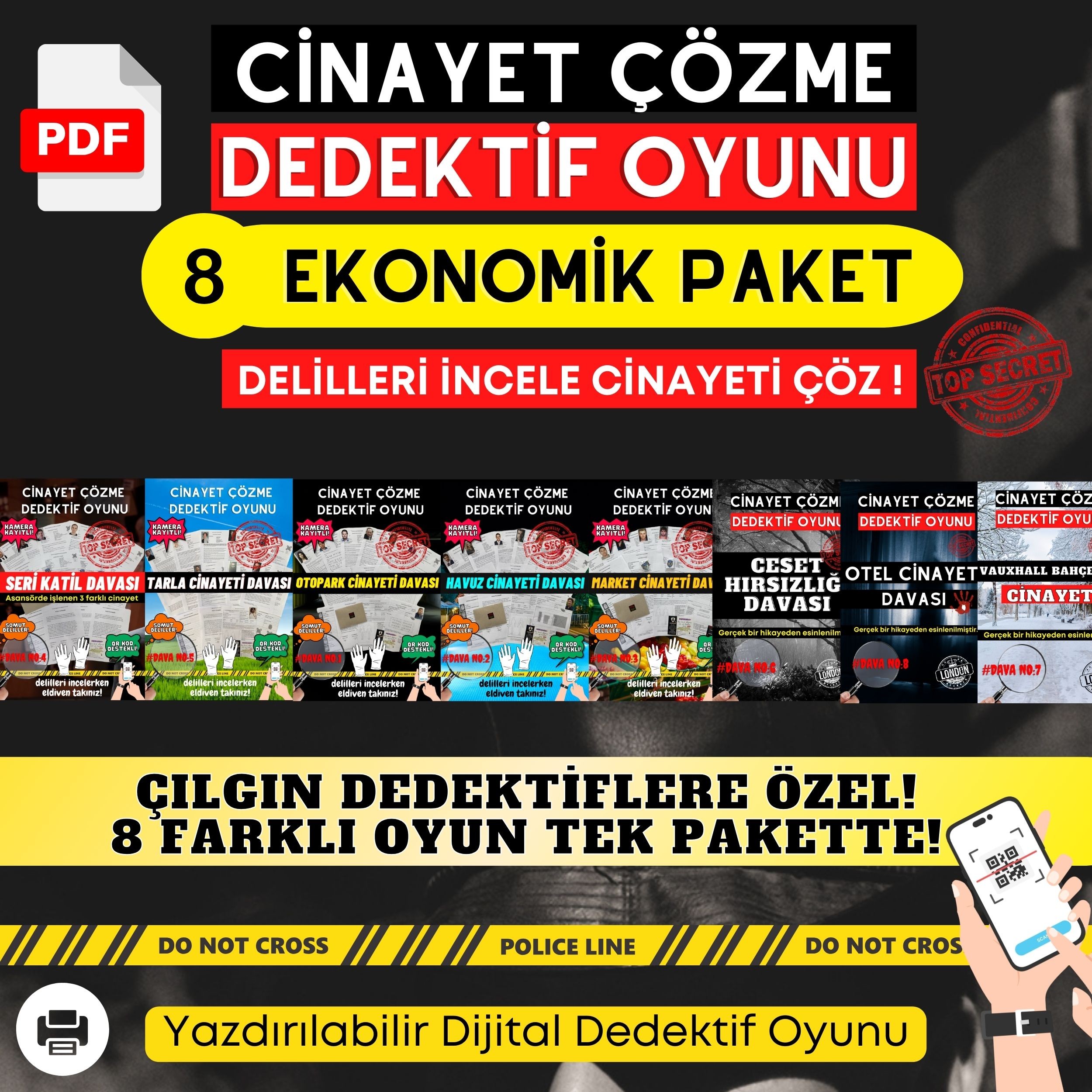 Anında İndirilebilir | 8'li Ekonomik Paket Yazdırılabilir PDF Dedektif Oyunu