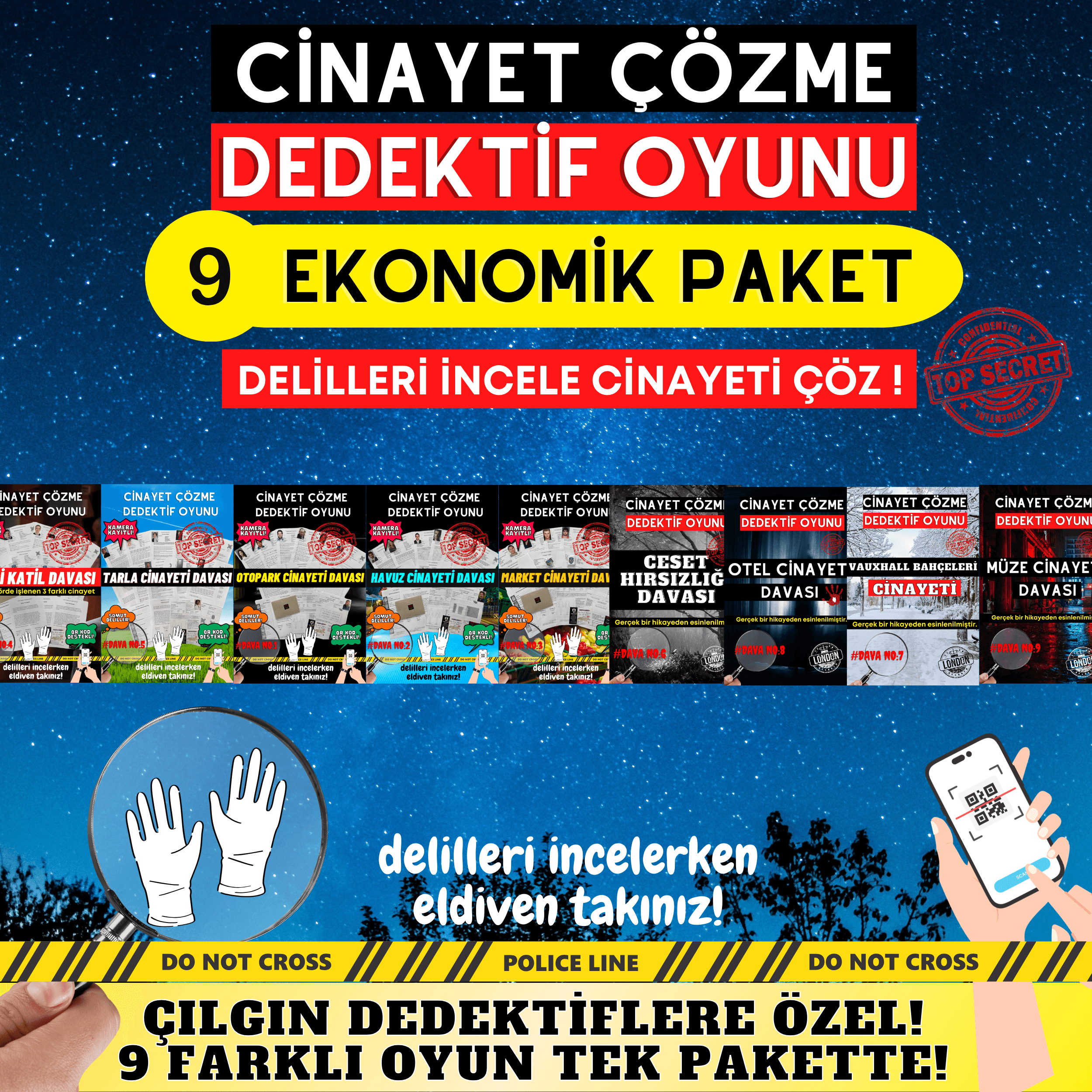 9'lu Ekonomik Paket Cinayet Çözme Dedektiflik Oyunu | Çözülmemiş Davalar