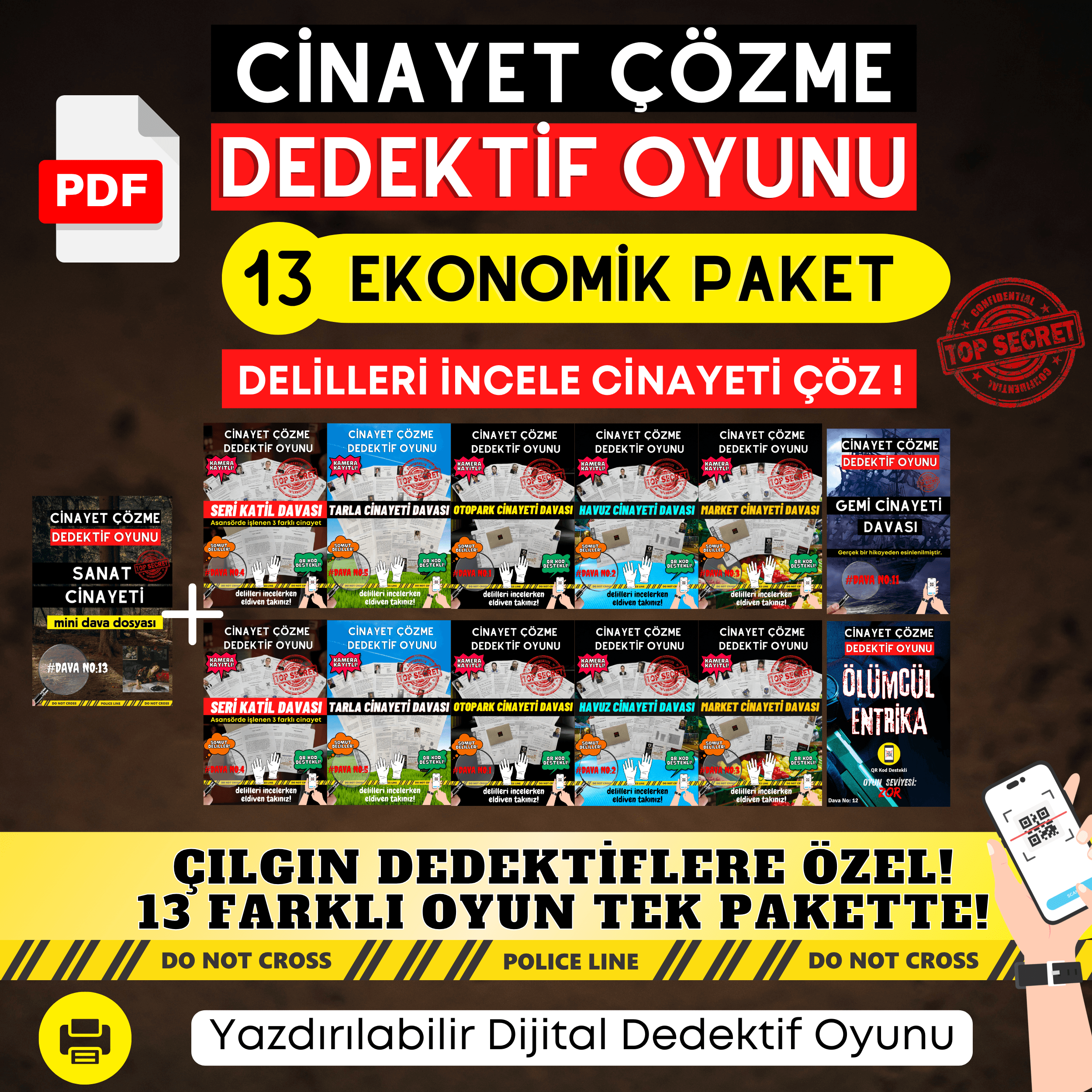 Anında İndirilebilir | 13'lü Ekonomik Paket Yazdırılabilir PDF Dedektif Oyunu