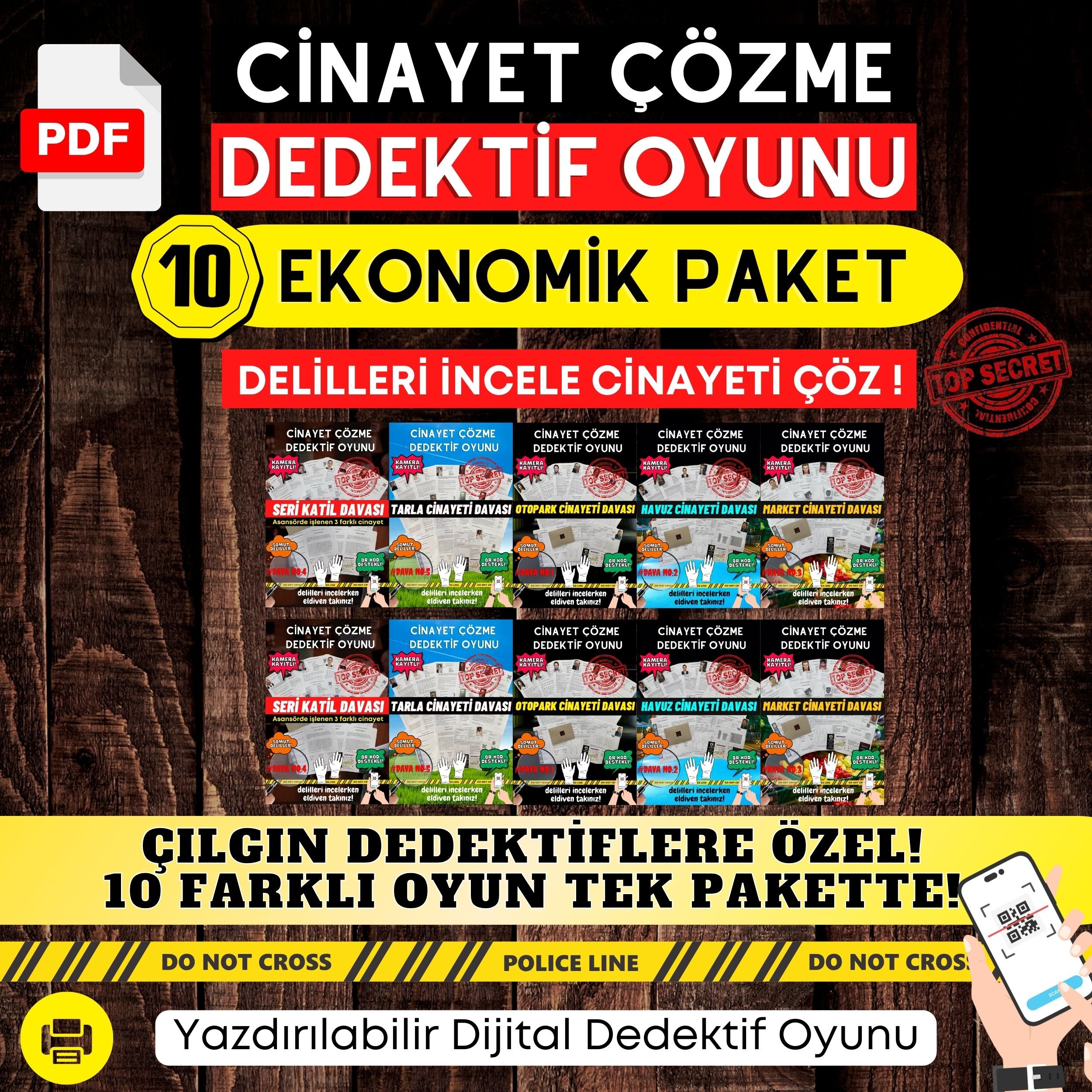 Anında İndirilebilir | 10'lu Ekonomik Paket Yazdırılabilir PDF Dedektif Oyunu