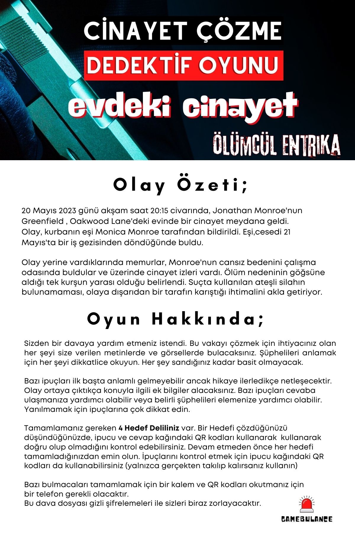 Anında İndirilebilir | Yazdırılabilir PDF Dedektif Oyunu Evdeki Cinayet Davası