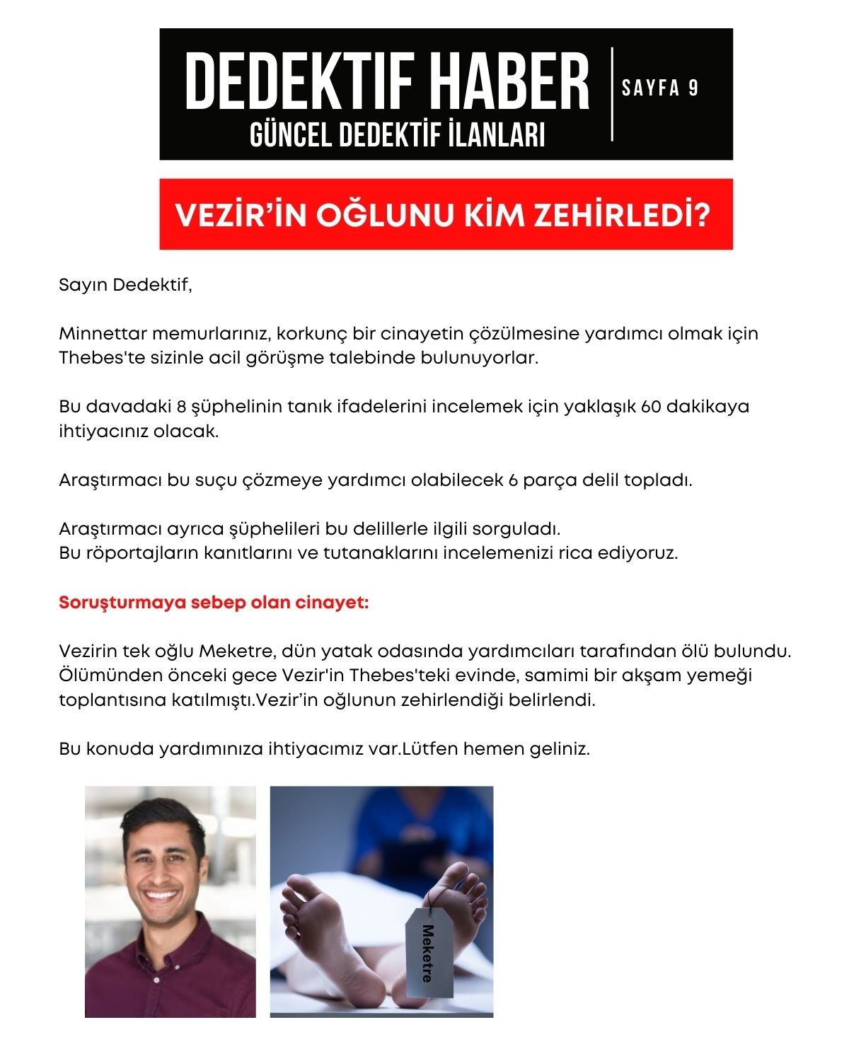 Anında İndirilebilir | Yazdırılabilir PDF Dedektif Oyunu Antik Mısır Cinayeti Davası