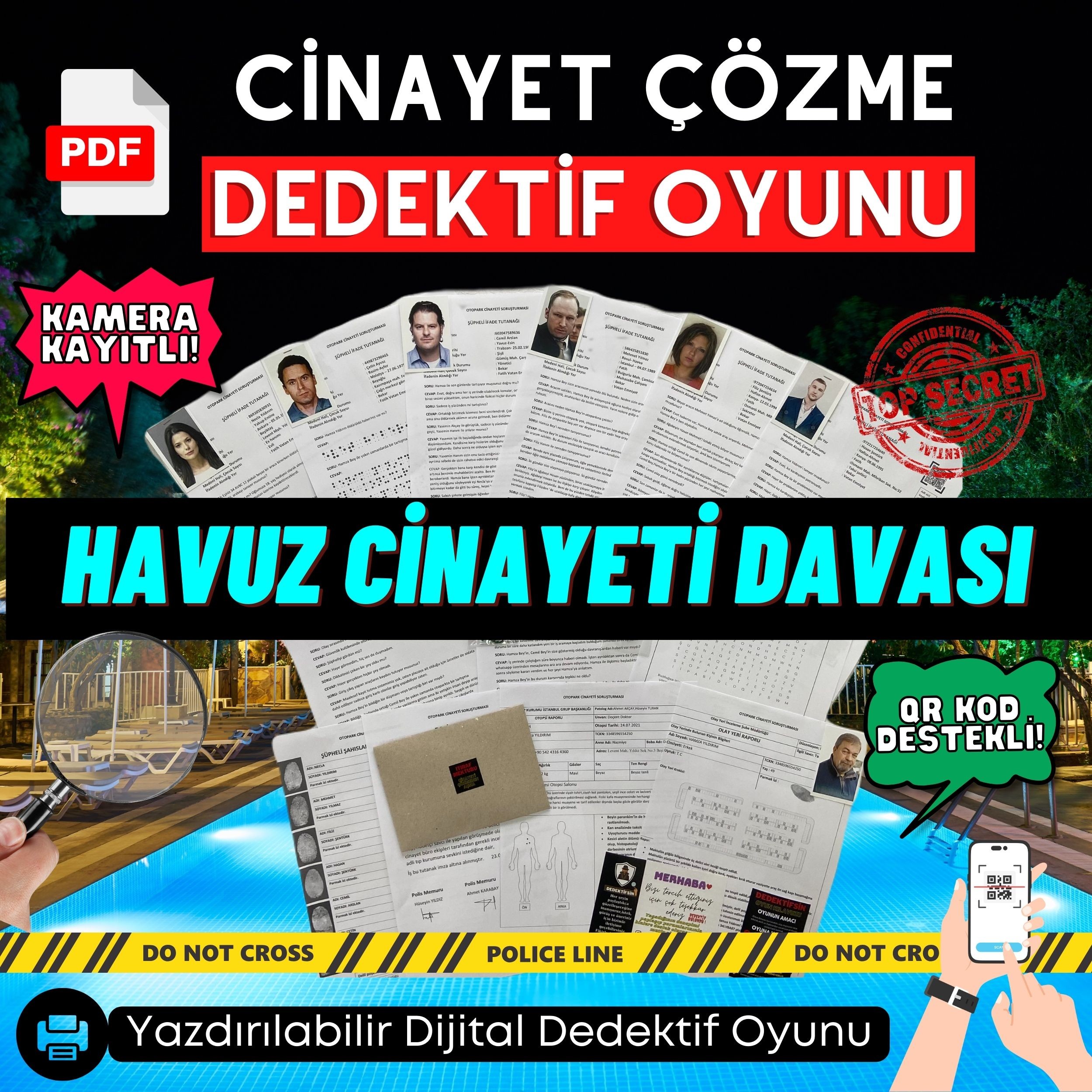 Anında İndirilebilir | 2'li Ekonomik Paket Yazdırılabilir PDF Dedektif Oyunu | Otopark ve Havuz Davası