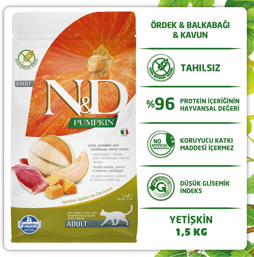 N&D Pumpkin Tahılsız Ördek & Kavun Kedi Maması, 1,5 Kg