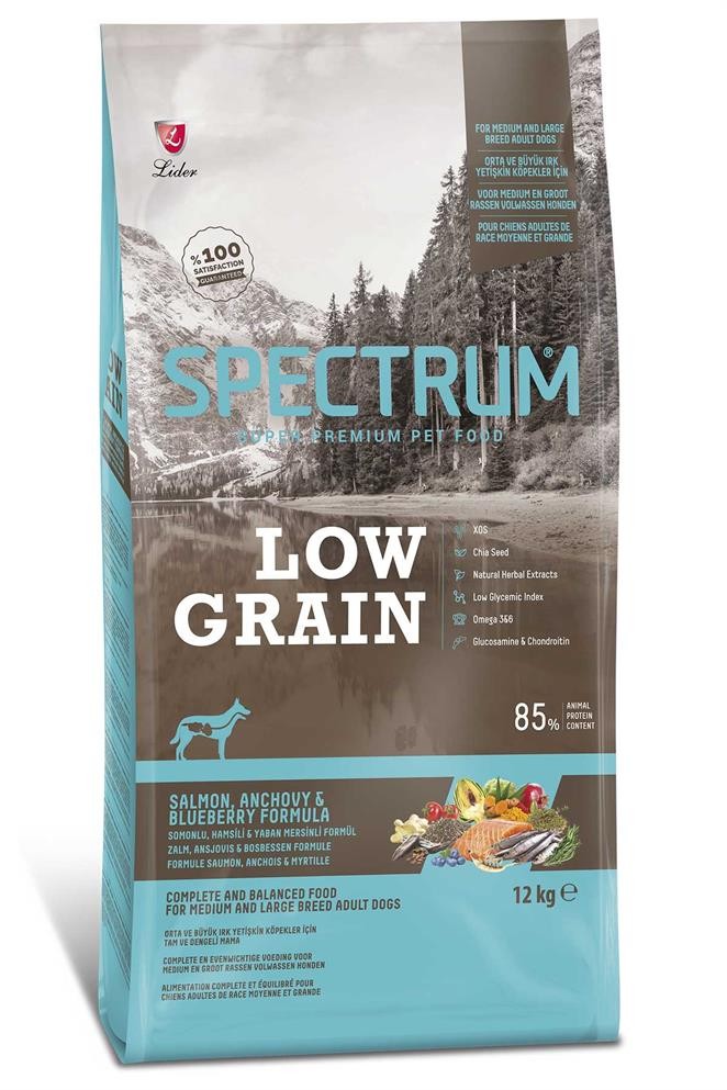 Spectrum Low Grain Medium&Large Adult Salmon&Anchovy, Tahılsız Somonlu ve Hamsili Orta ve Büyük Irk Yetişkin Köpek Maması 12 Kg