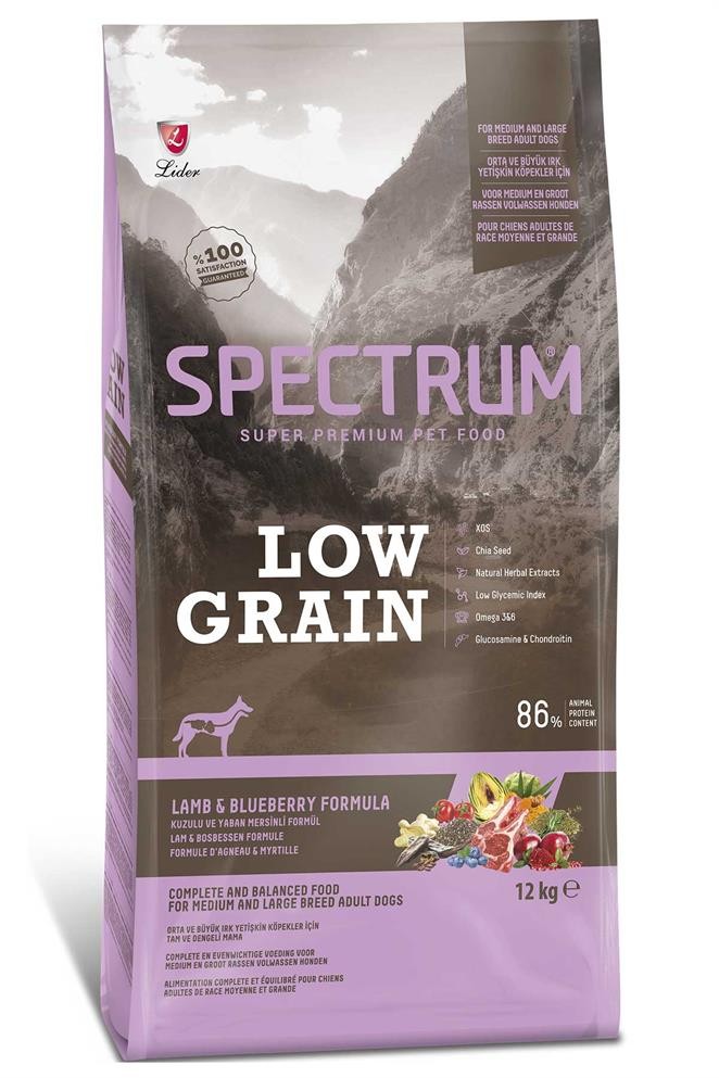 Spectrum Low Grain Medium&Large Adult Lamb&BlueBerry, Tahılsız Kuzulu ve Yaban Mersinli Orta ve Büyük Irk Yetişkin Köpek Maması 12 Kg