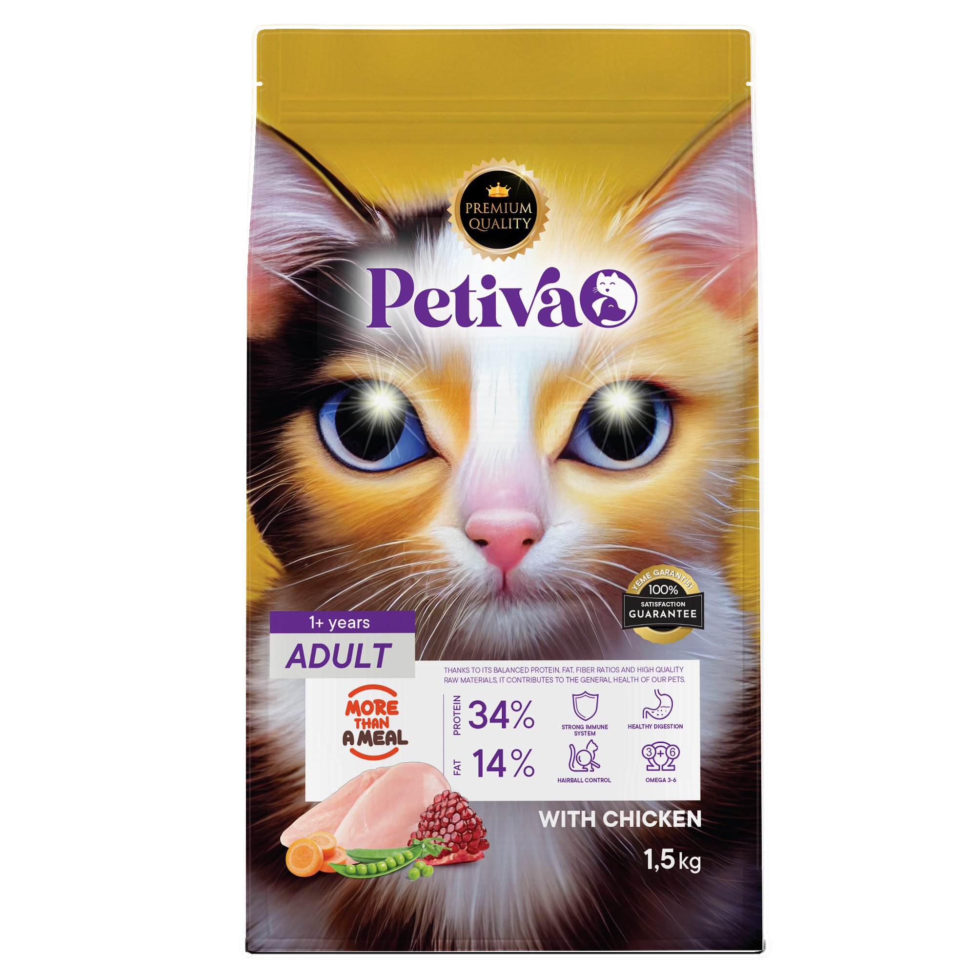 Petiva Yetişkin Kediler İçin Tavuk Etli Kuru Kedi Maması 1,5 Kg