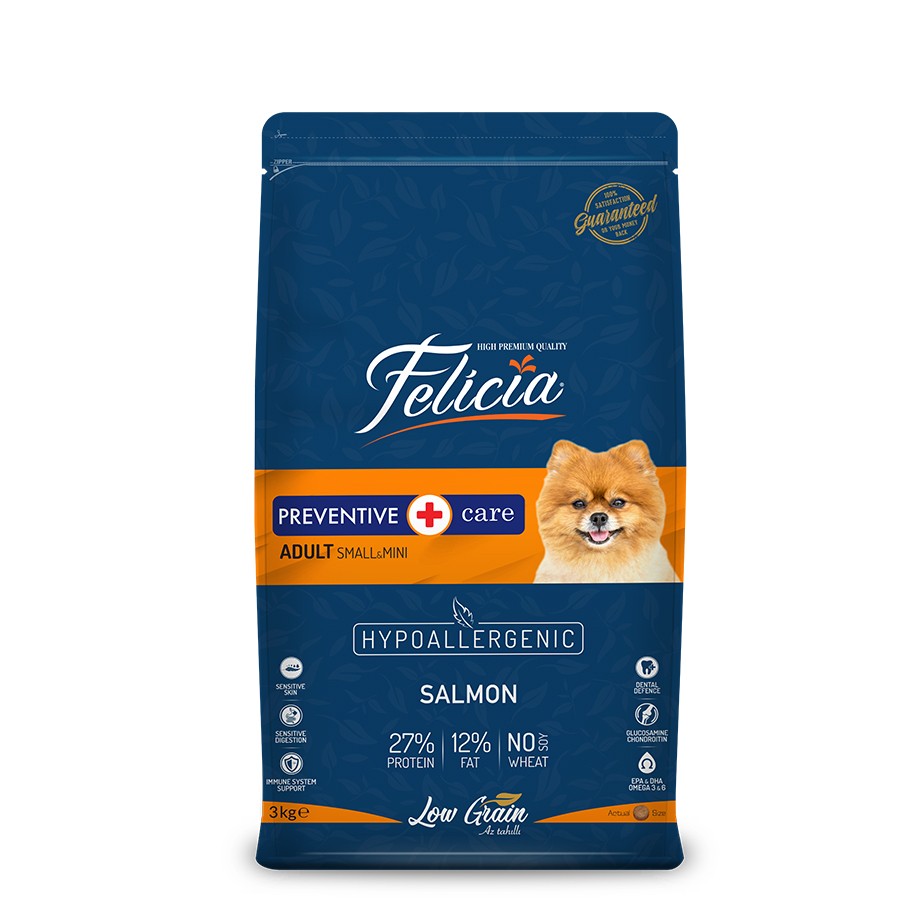 Felicia Yetişkin Somonlu Small Az Tahıllı Mini HypoAllergenic Köpek Maması 3 Kg