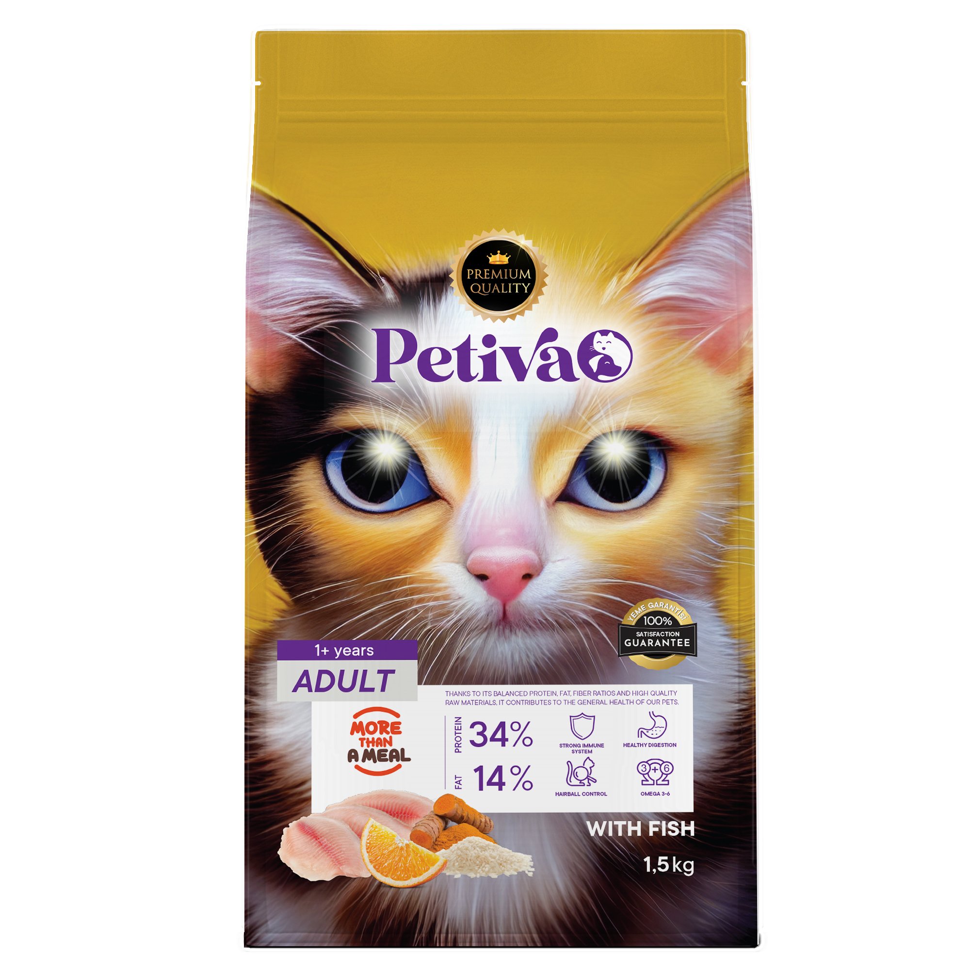 Petiva Yetişkin Kediler İçin Balık Etli Kuru Kedi Maması 1,5 Kg