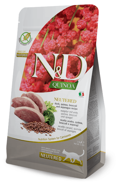 N&D Quinoa Tahılsız Ördek, Brokoli & Kuşkonmaz Kısırlaştırılmış Yetişkin Kedi Maması, 1,5 Kg