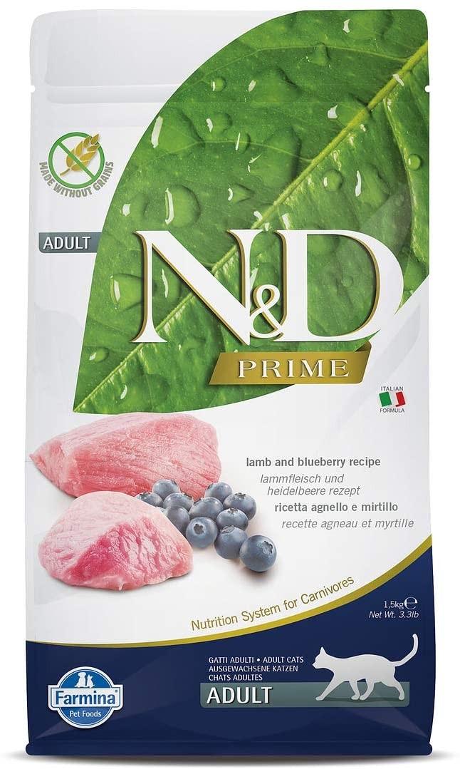 N&D Prime Tahılsız Kuzu & Yaban Mersini Yetişkin Kedi Maması, 1,5 Kg