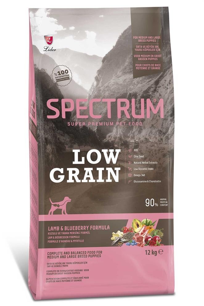 Spectrum Low Grain Medium&Large Puppy Lamb&BlueBerry, Tahılsız Kuzulu ve Yaban Mersinli Orta ve Büyük Irk Yavru Köpek Maması 12 Kg