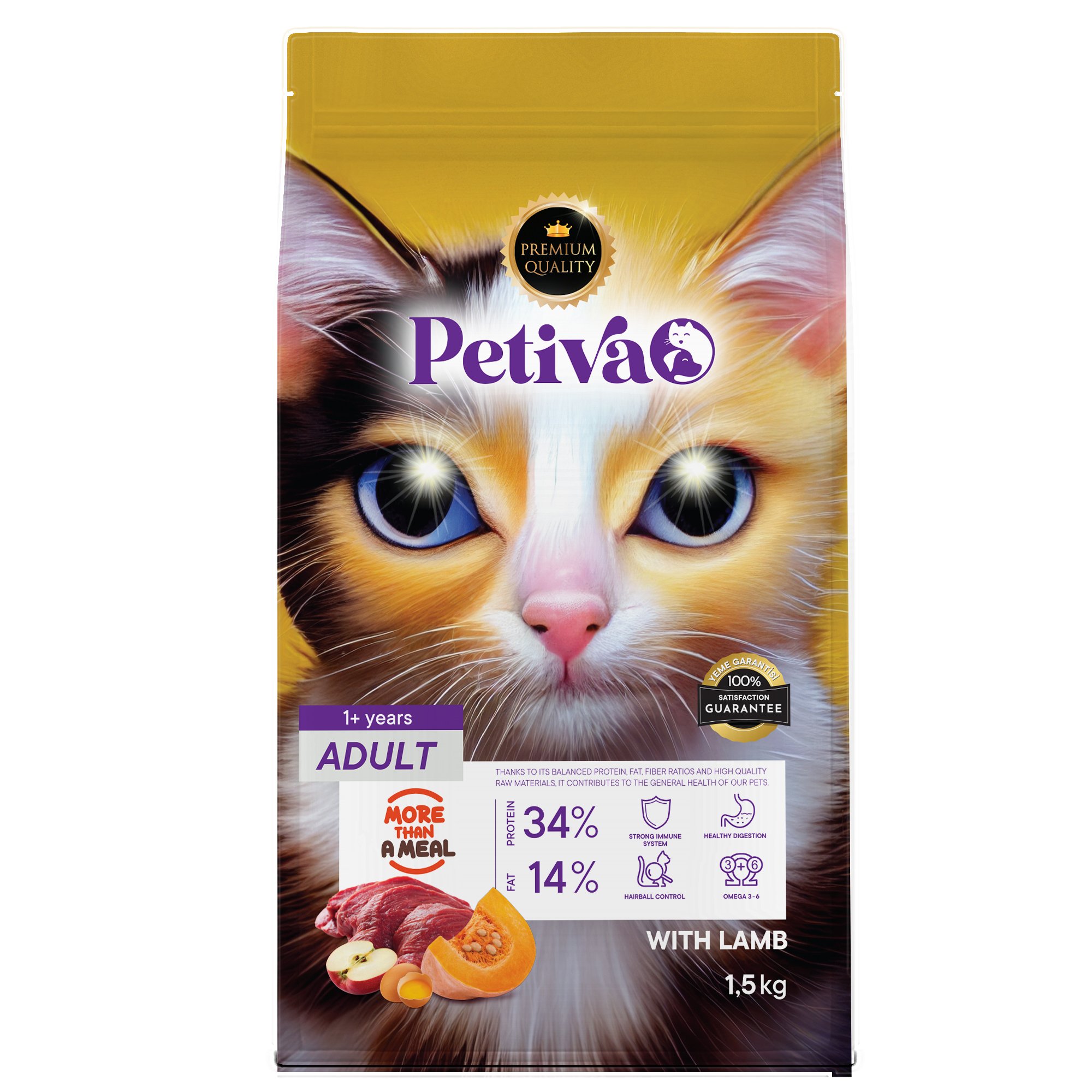 Petiva Yetişkin Kediler İçin Kuzu Etli Kuru Kedi Maması 1,5 Kg