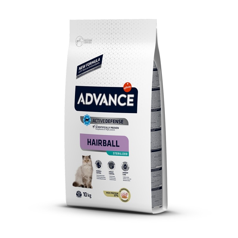 Advance Cat Sterilized Hairball, Hindili Tüy Yumağı için, Kısırlaştırılmış Kedi Maması 10 Kg