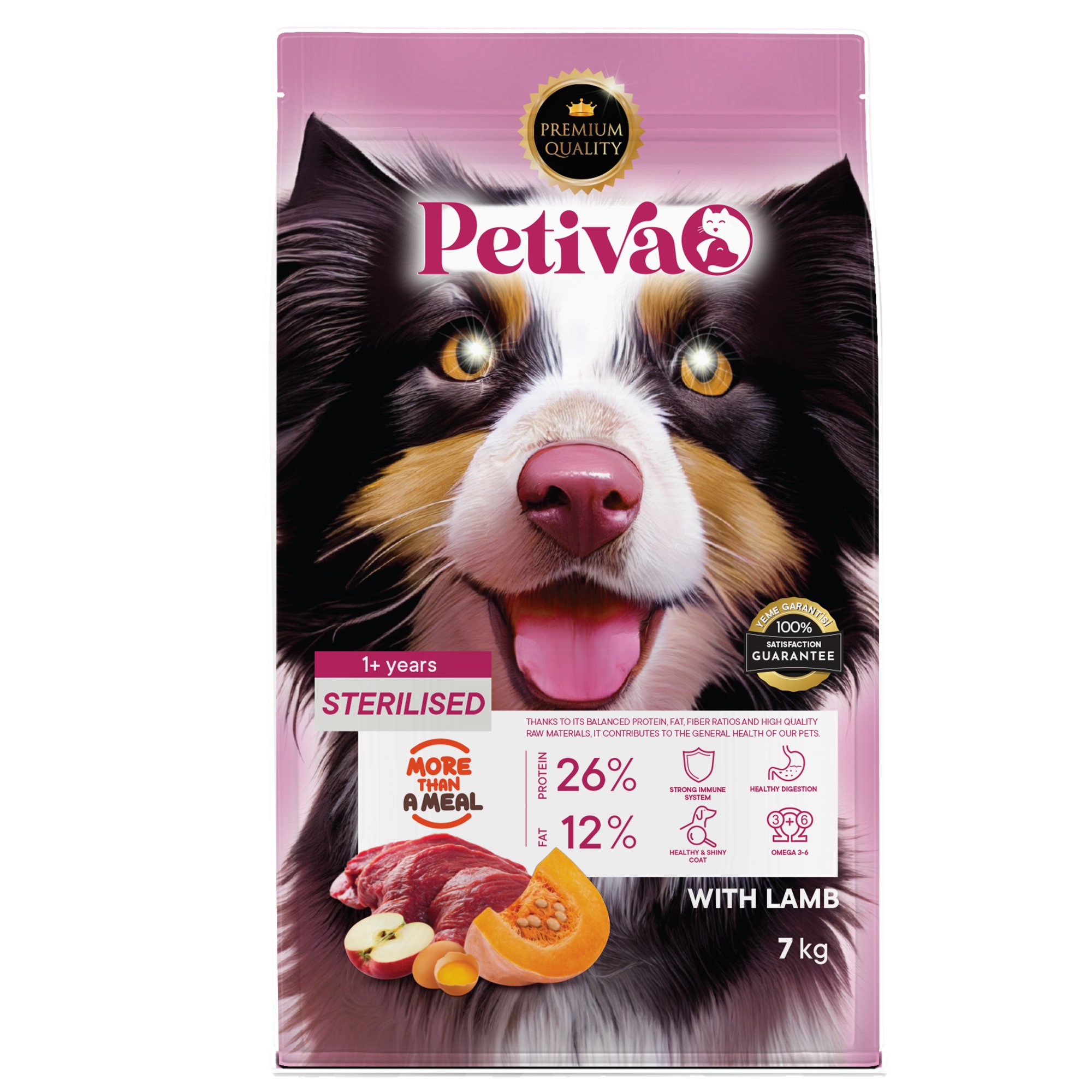 Petiva Kısırlaştırılmış Yetişkin Köpekler İçin Kuzu Etli Kuru Köpek Maması 7 Kg