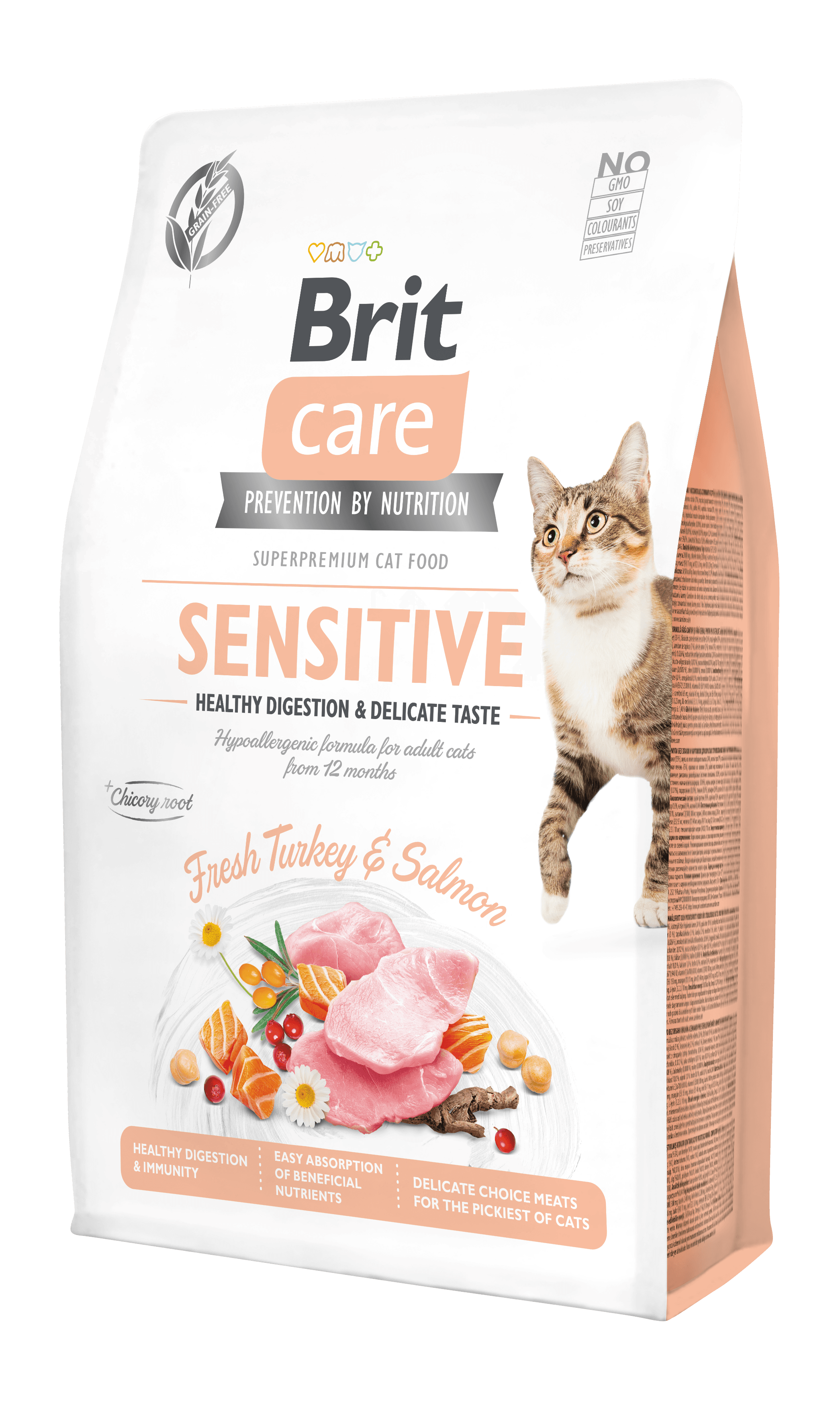 Brit Care Sensitive Kuru Kedi Maması, Taze Hindi ve Somonlu, Yetişkin, Tahılsız, Sağlıklı Sindirim, 2 Kg