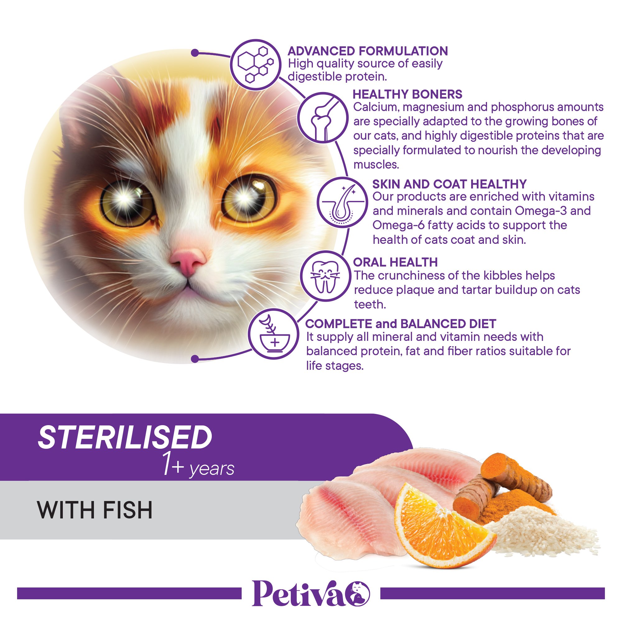 Petiva Kısırlaştırılmış Yetişkin Kediler İçin Balık Etli Kuru Kedi Maması 7 Kg