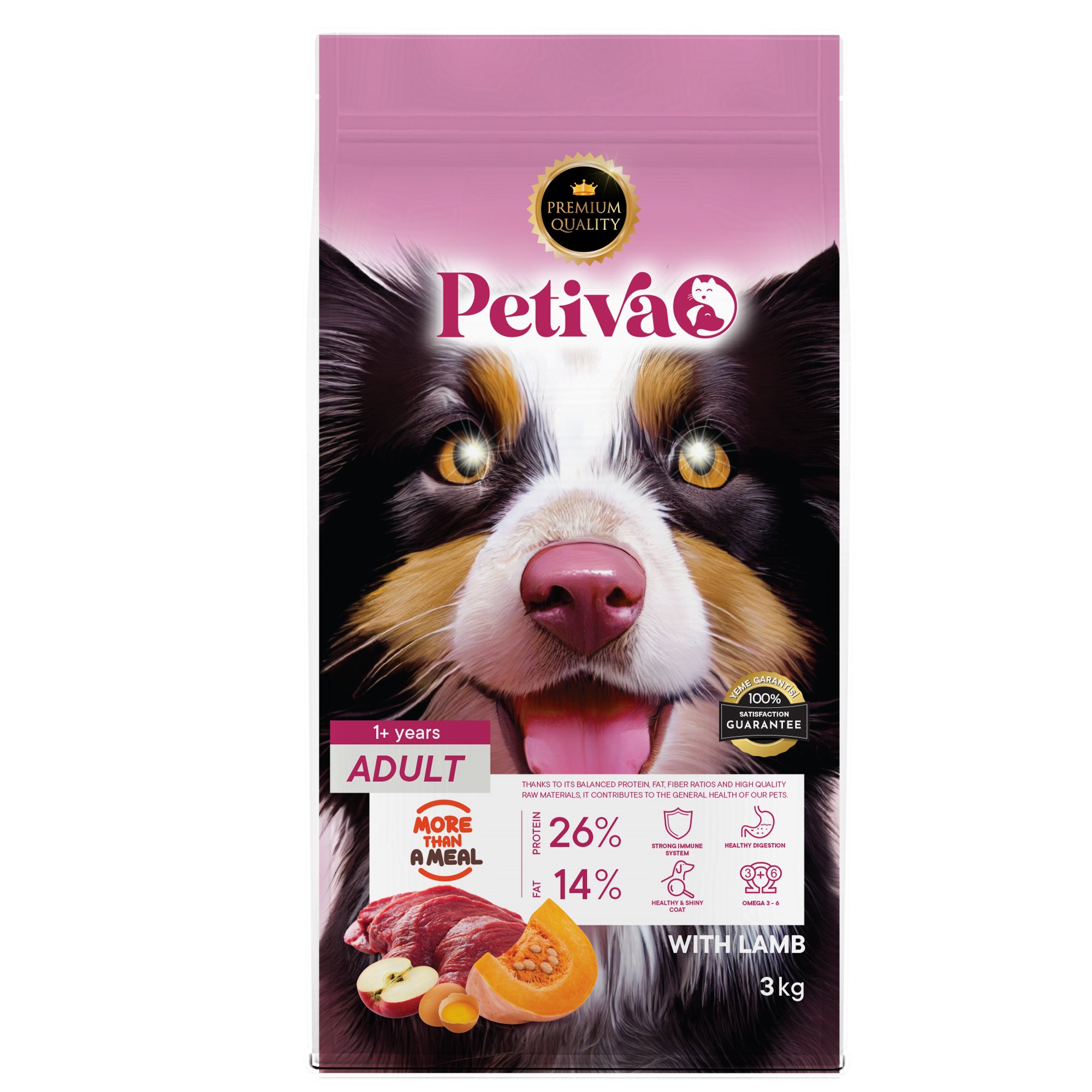 Petiva Yetişkin Köpekler İçin Kuzu Etli Kuru Köpek Maması 3 Kg