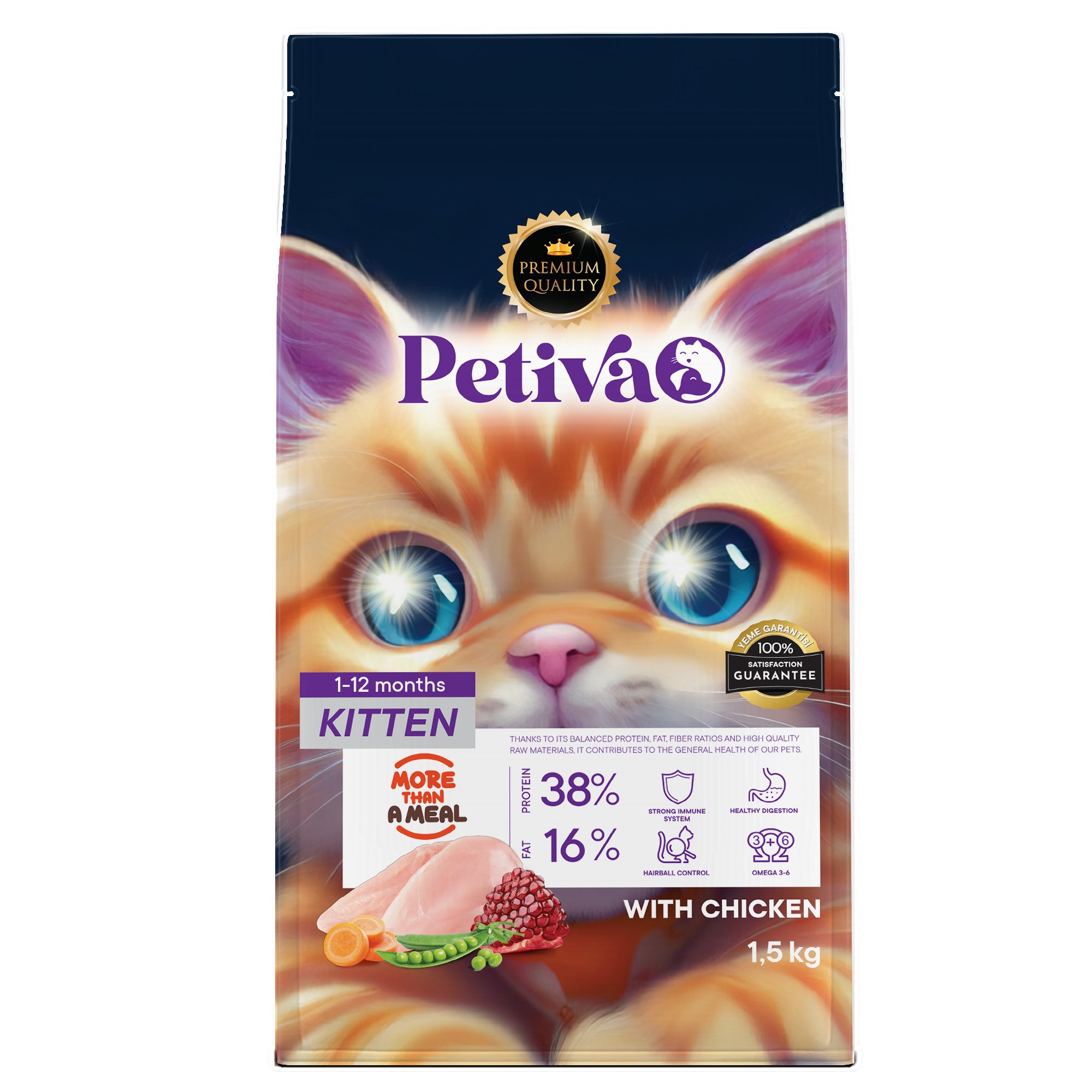 Petiva Yavru Kediler İçin Tavuk Etli Kuru Kedi Maması 1,5 Kg