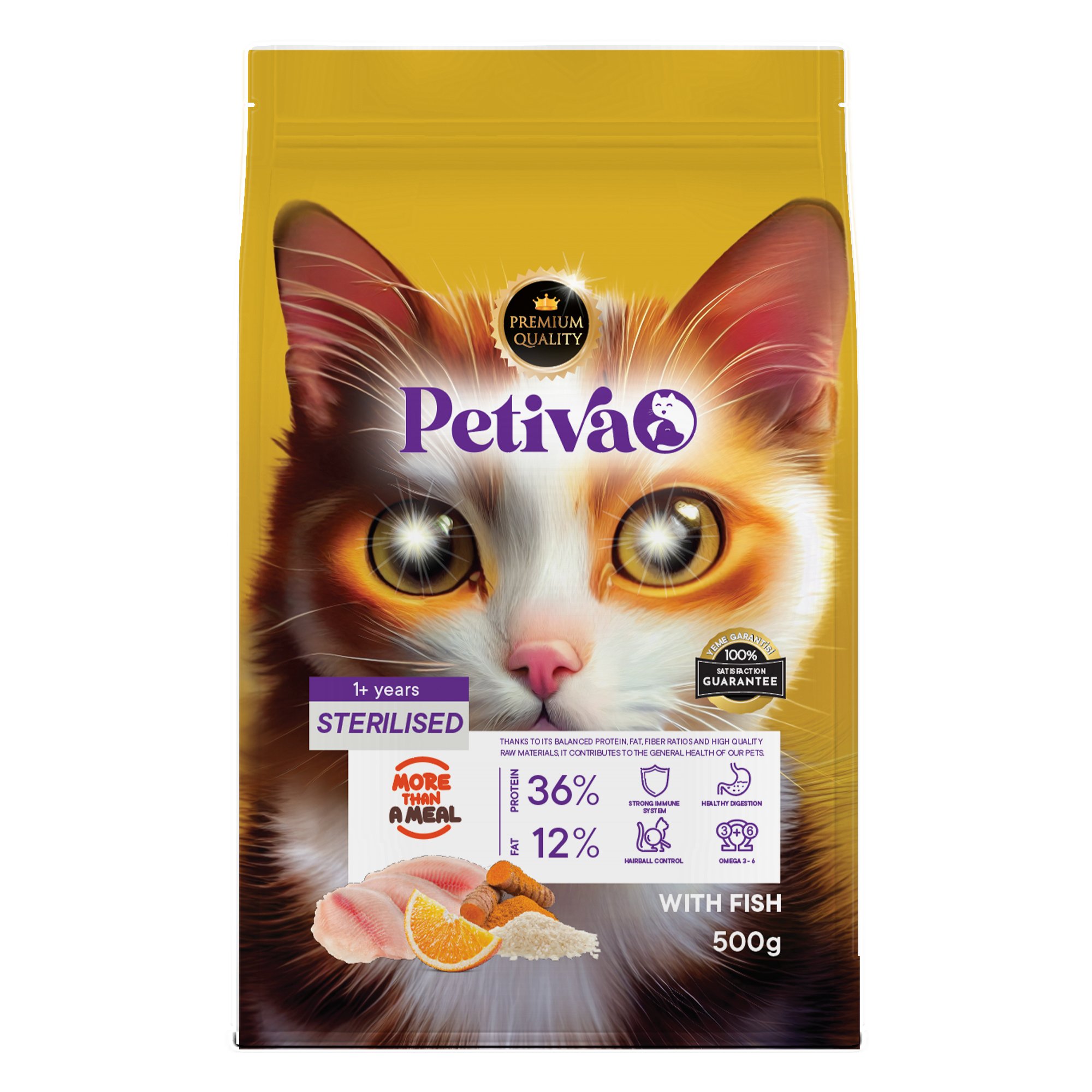 Petiva Kısırlaştırılmış Yetişkin Kediler İçin Balık Etli Kuru Kedi Maması 500 G