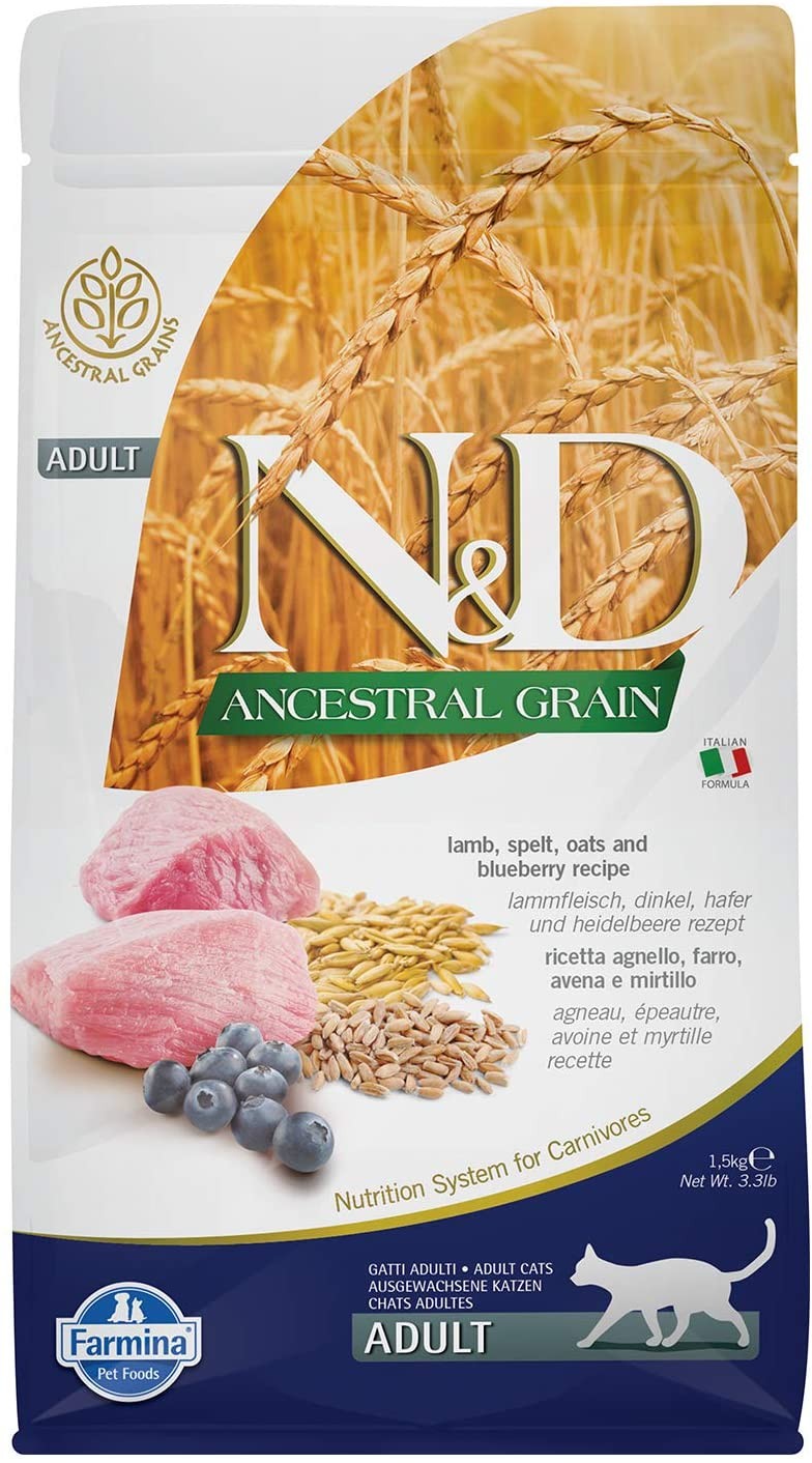 N&D Ancestral Grain Kuzu, Kılçıksız Buğday, Yulaf & Yaban Mersini Yetişkin Kedi Maması, 1,5 Kg