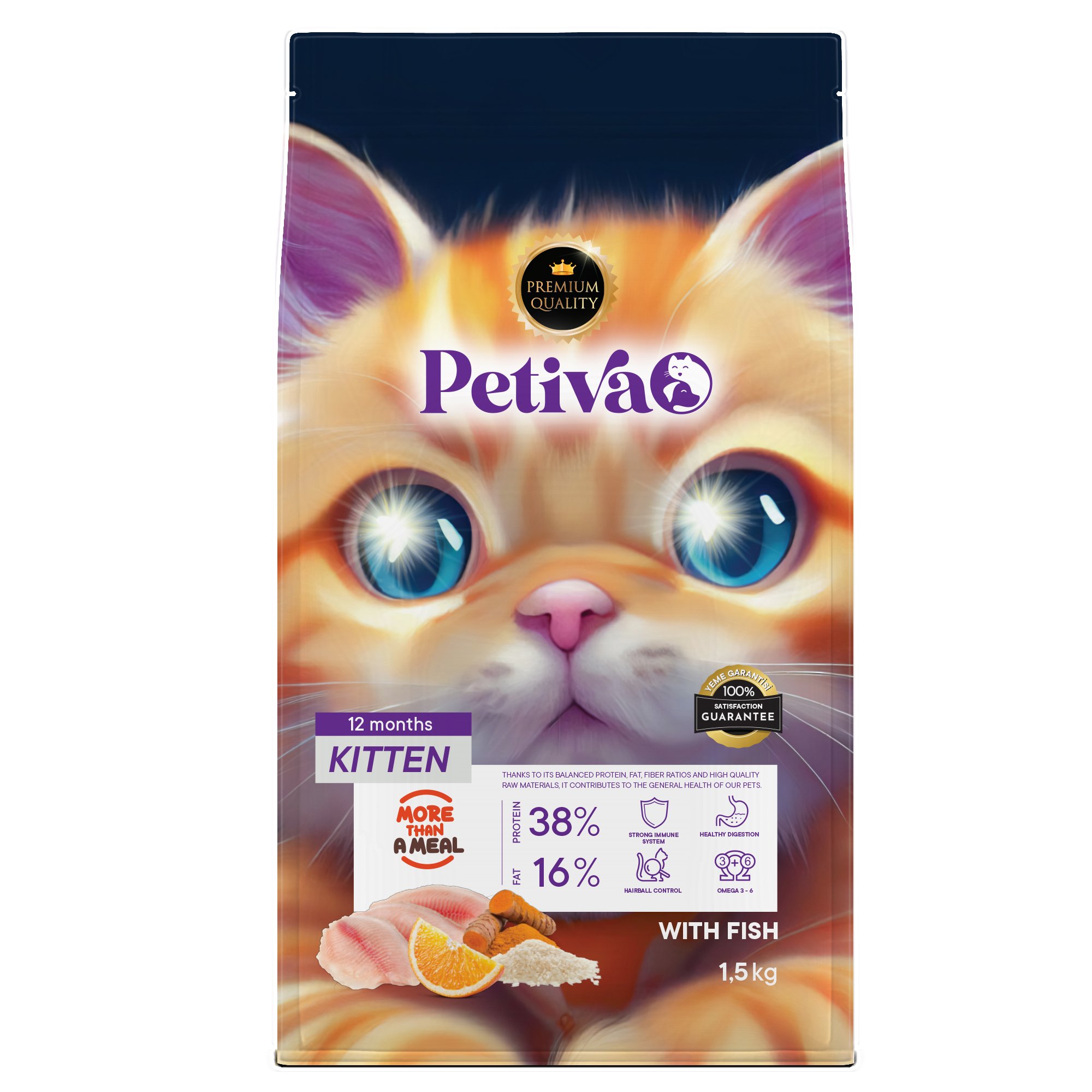 Petiva Yavru Kediler İçin Balık Etli Kuru Kedi Maması 1,5 Kg