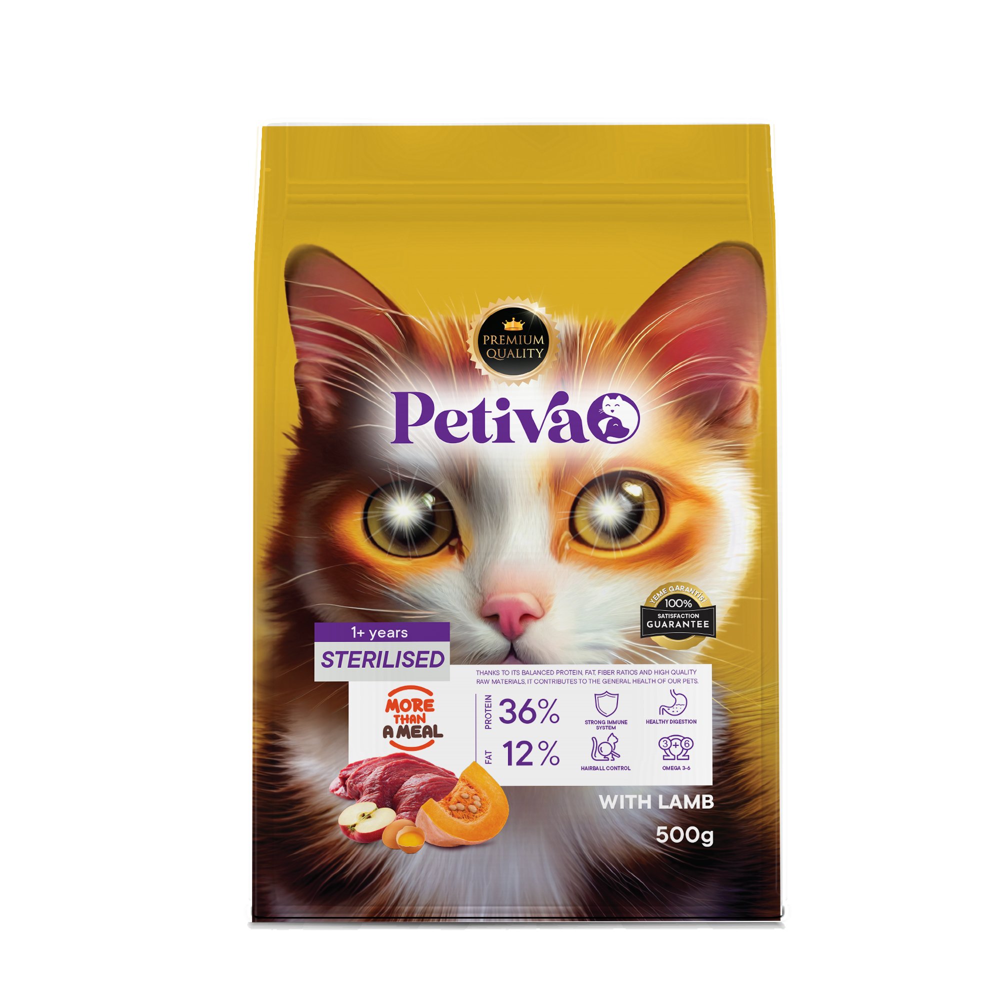 Petiva Kısırlaştırılmış Yetişkin Kediler İçin Kuzu Etli Kuru Kedi Maması 500 G