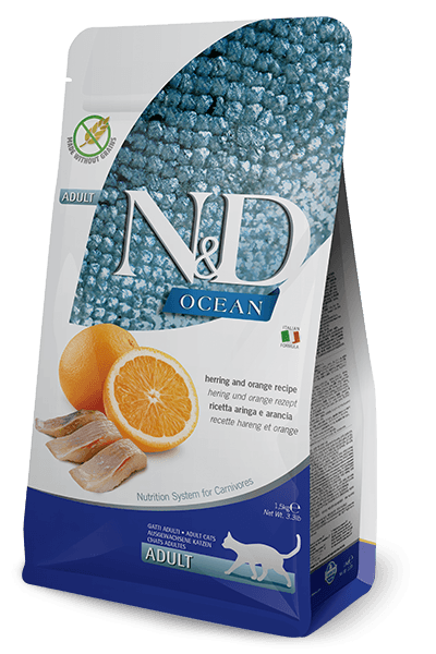 N&D Ocean Ringa Balığı & Portakal Yetişkin Kedi Maması, 1,5 Kg