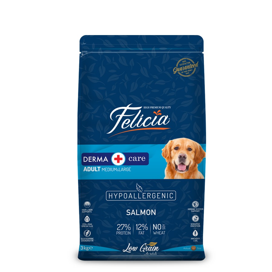 Felicia Yetişkin Somonlu M/Large Az Tahıllı Breed HypoAllergenic Köpek Maması 3 Kg