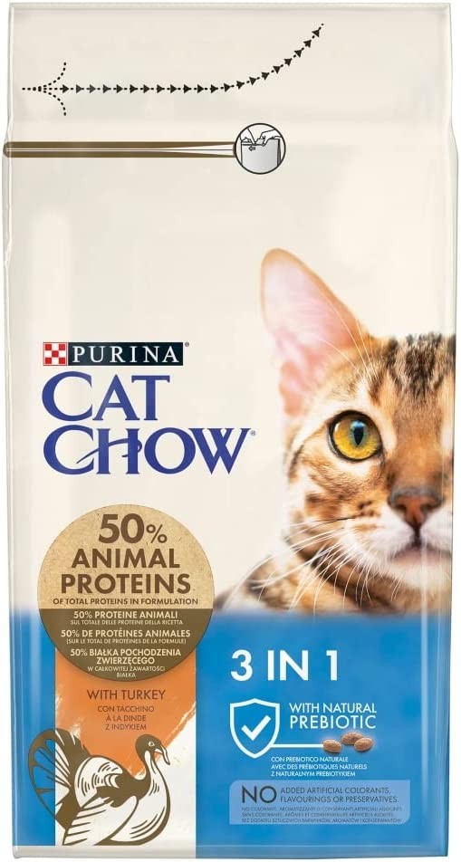 Purina Cat Chow Adult 3 in 1 Turkey, 3'ü 1 arada Hindili Kuru Yetişkin Kedi Kuru Maması 1,5 Kg