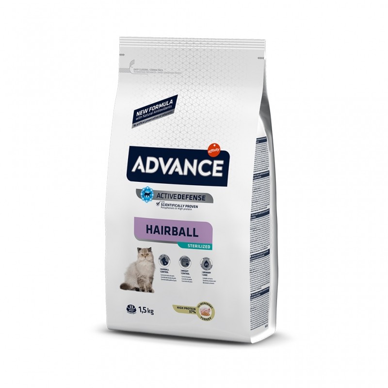 Advance Cat Sterilized Hairball, Hindili Tüy Yumağı için, Kısırlaştırılmış Yetişkin Kedi Maması 1.5 Kg