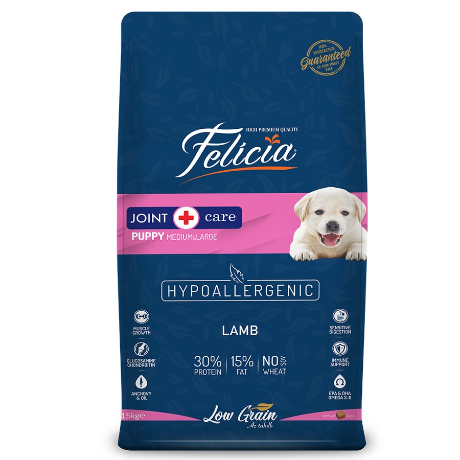 Felicia Yavru Kuzulu M/Large Az Tahıllı Breed HypoAllergenic Köpek Maması 15 Kg