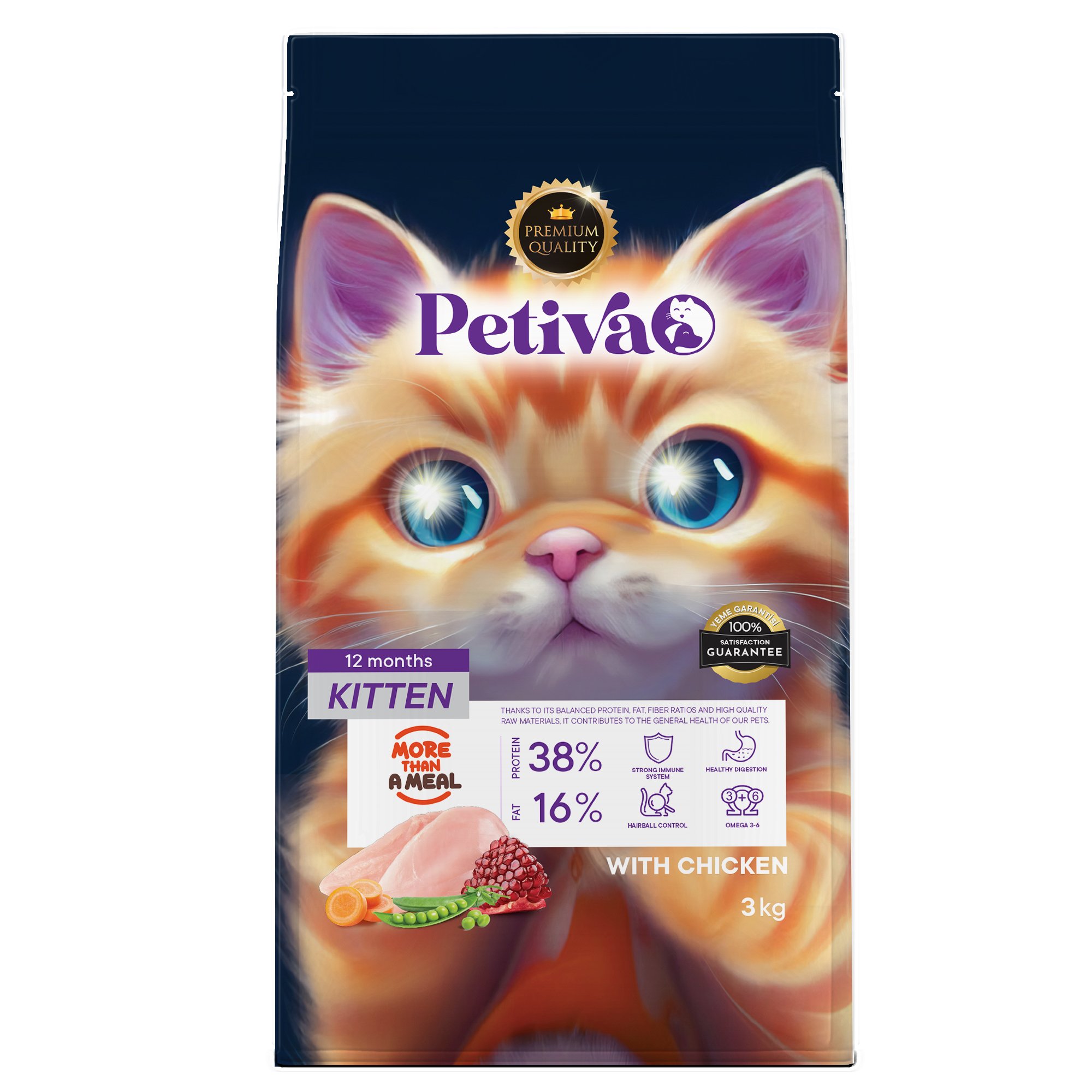 Petiva Yavru Kediler İçin Tavuk Etli Kuru Kedi Maması 3 Kg