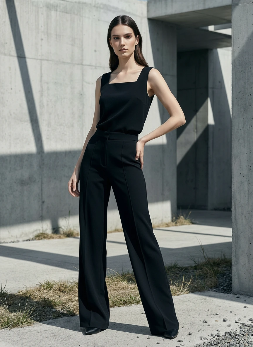 Bol Paça Krep Pantolon Siyah