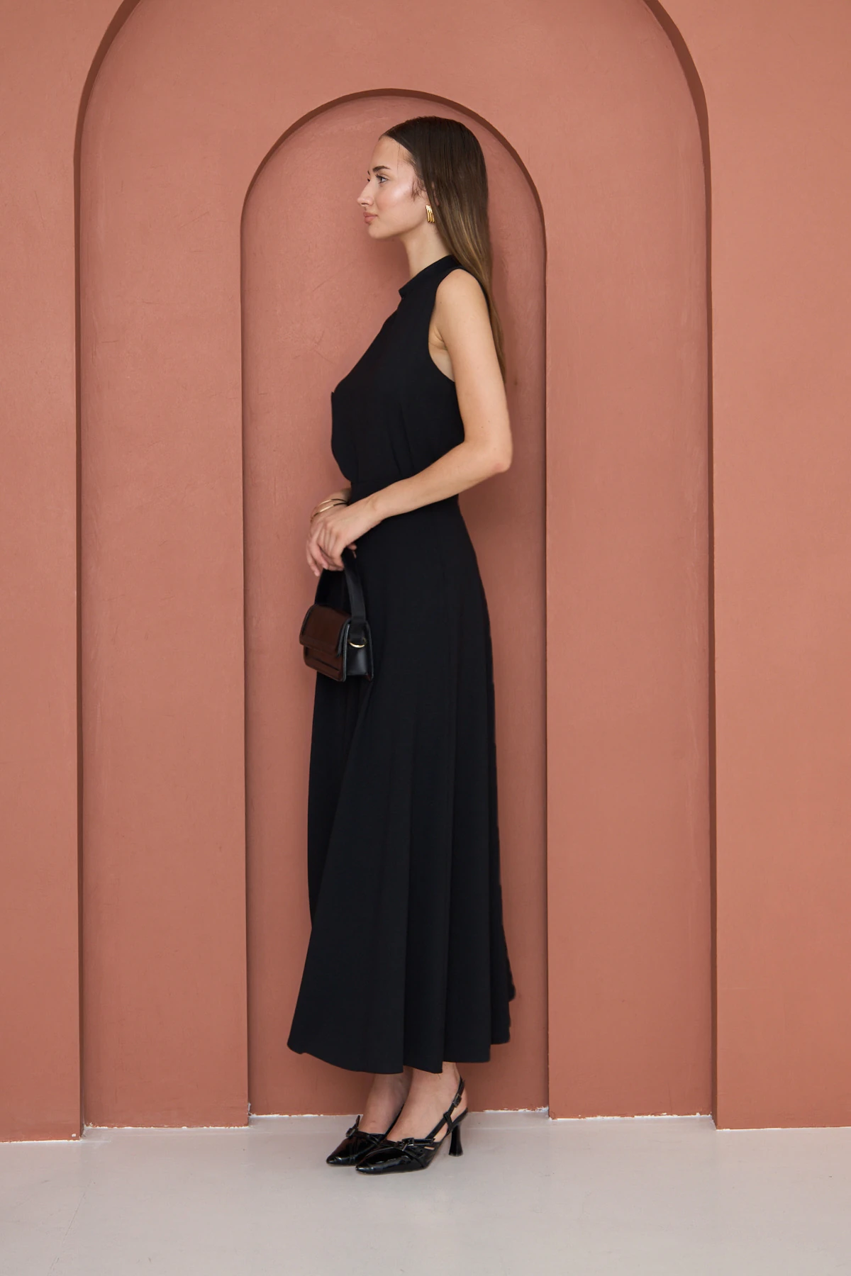 Yüksek Bel Kloş Etek Siyah