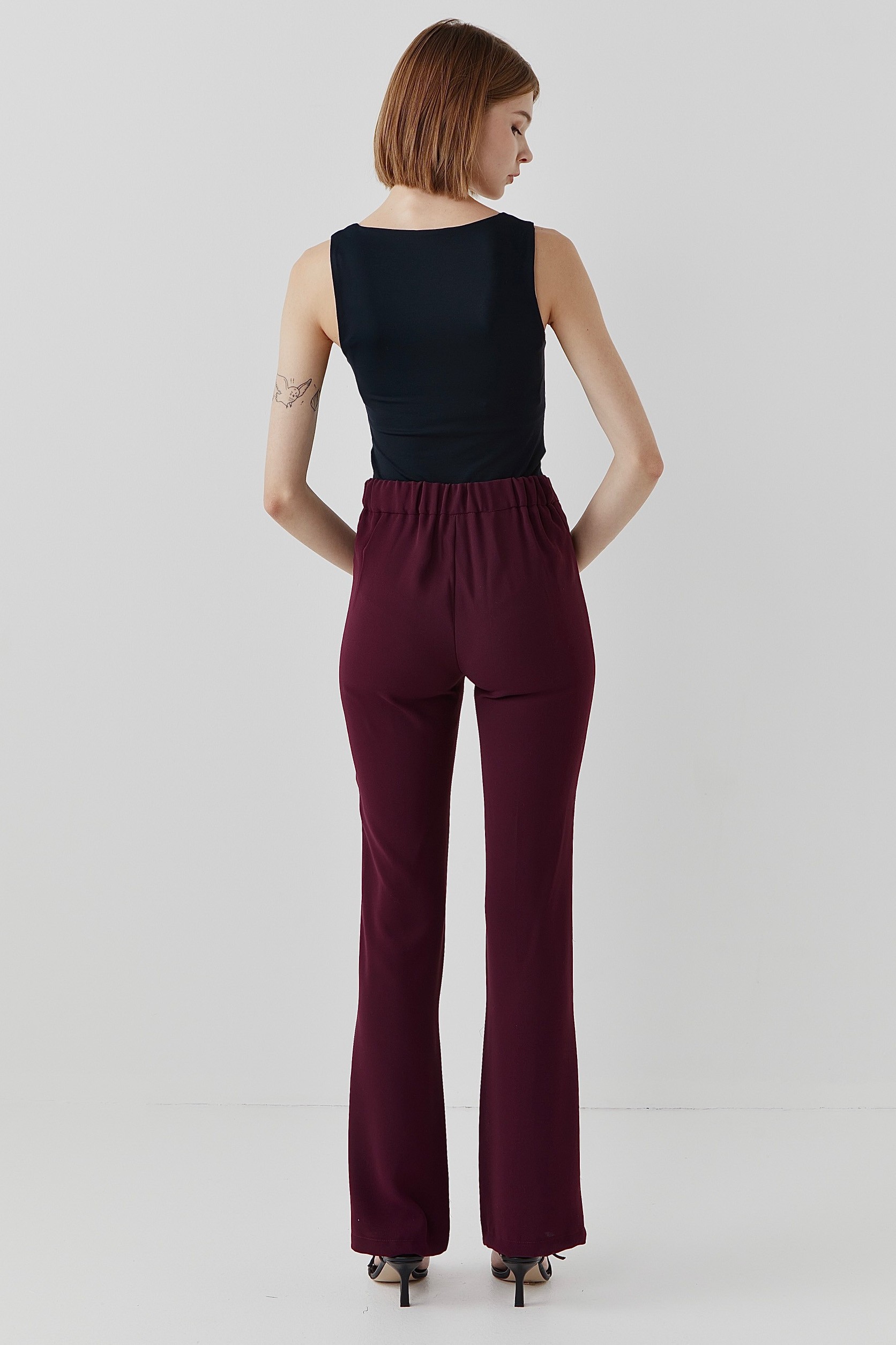 Boru Paça Krep Pantolon Bordo