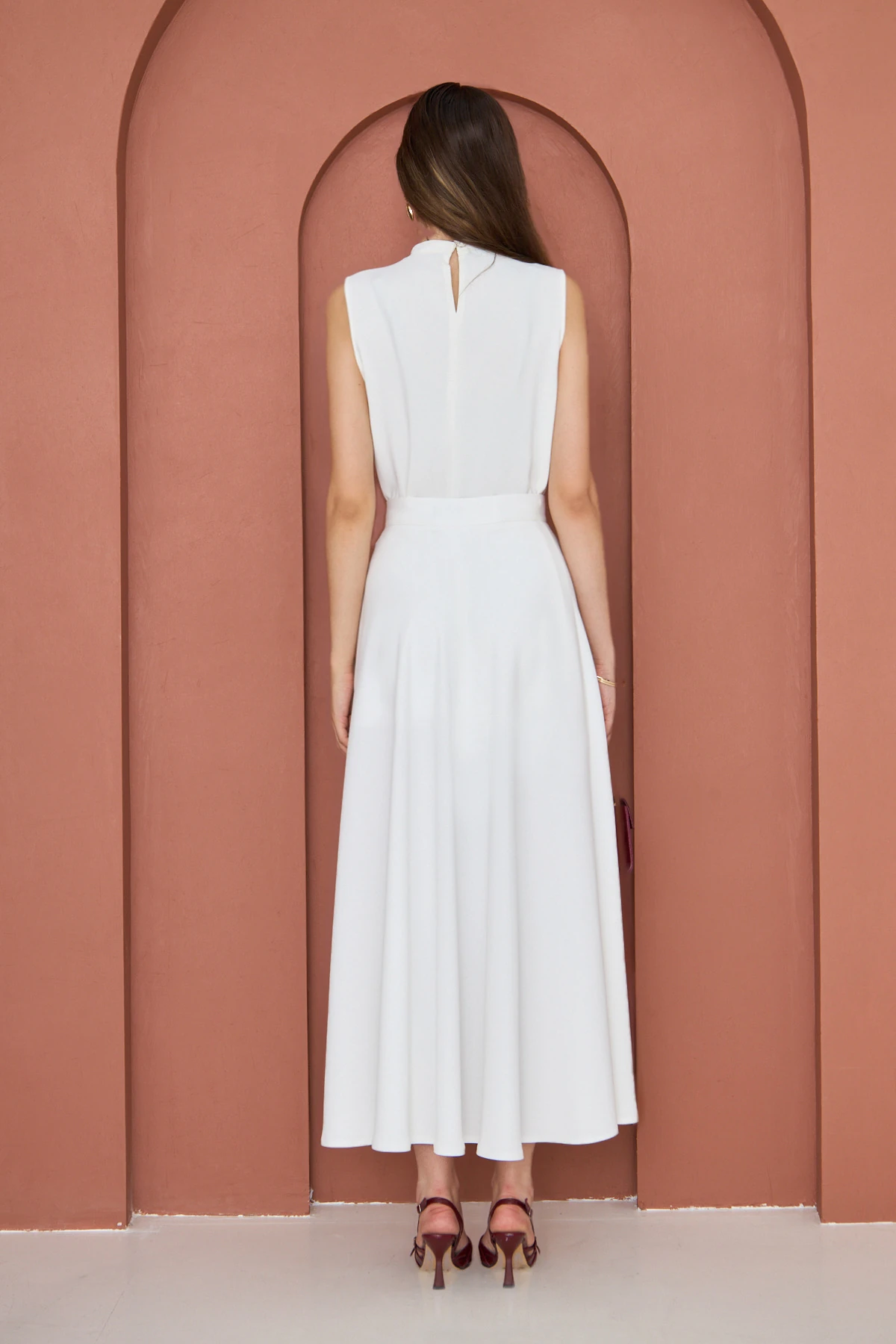 Yüksek Bel Kloş Etek Ekru