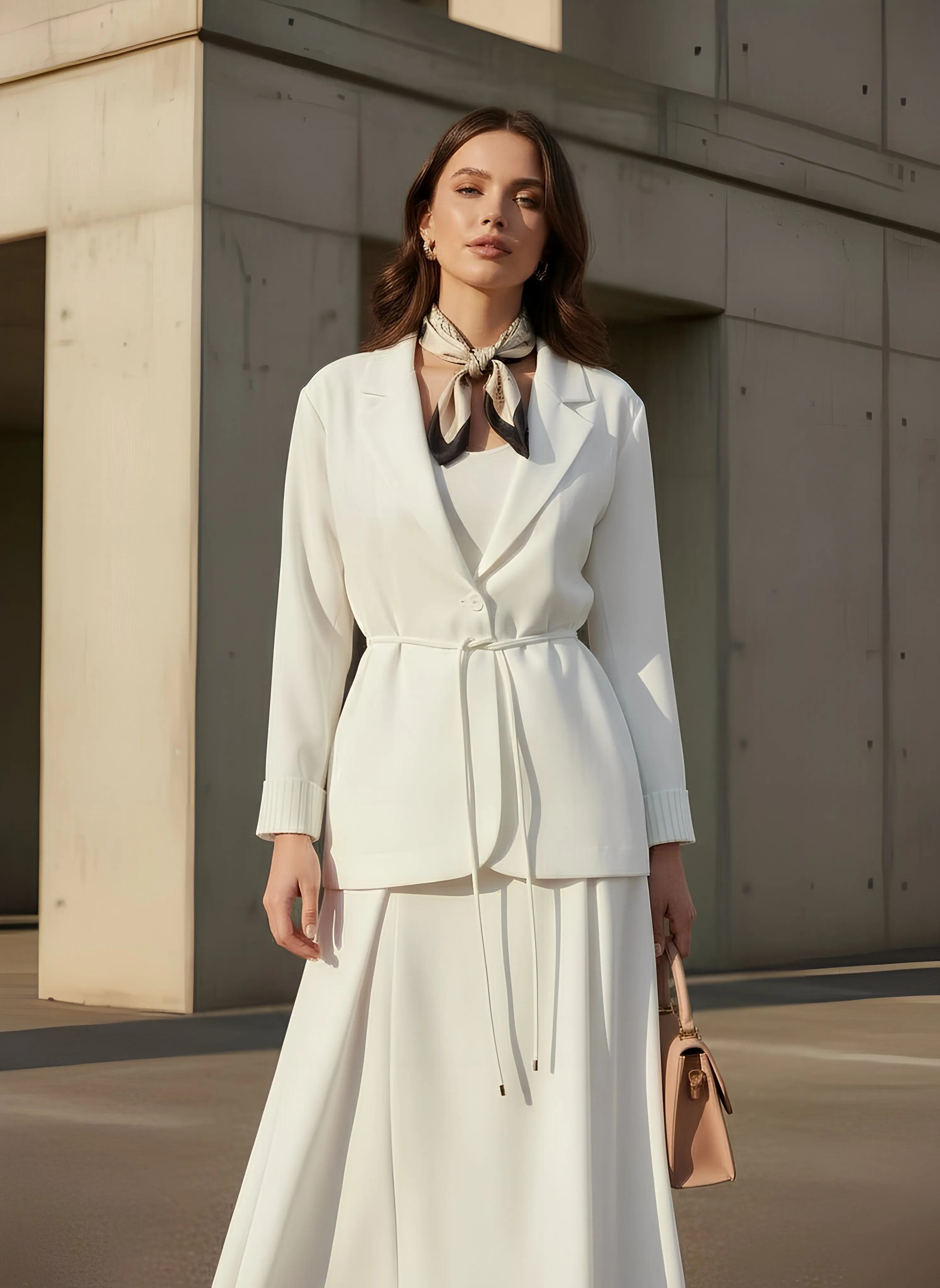 Tencel Etek Ceket Takım Ekru