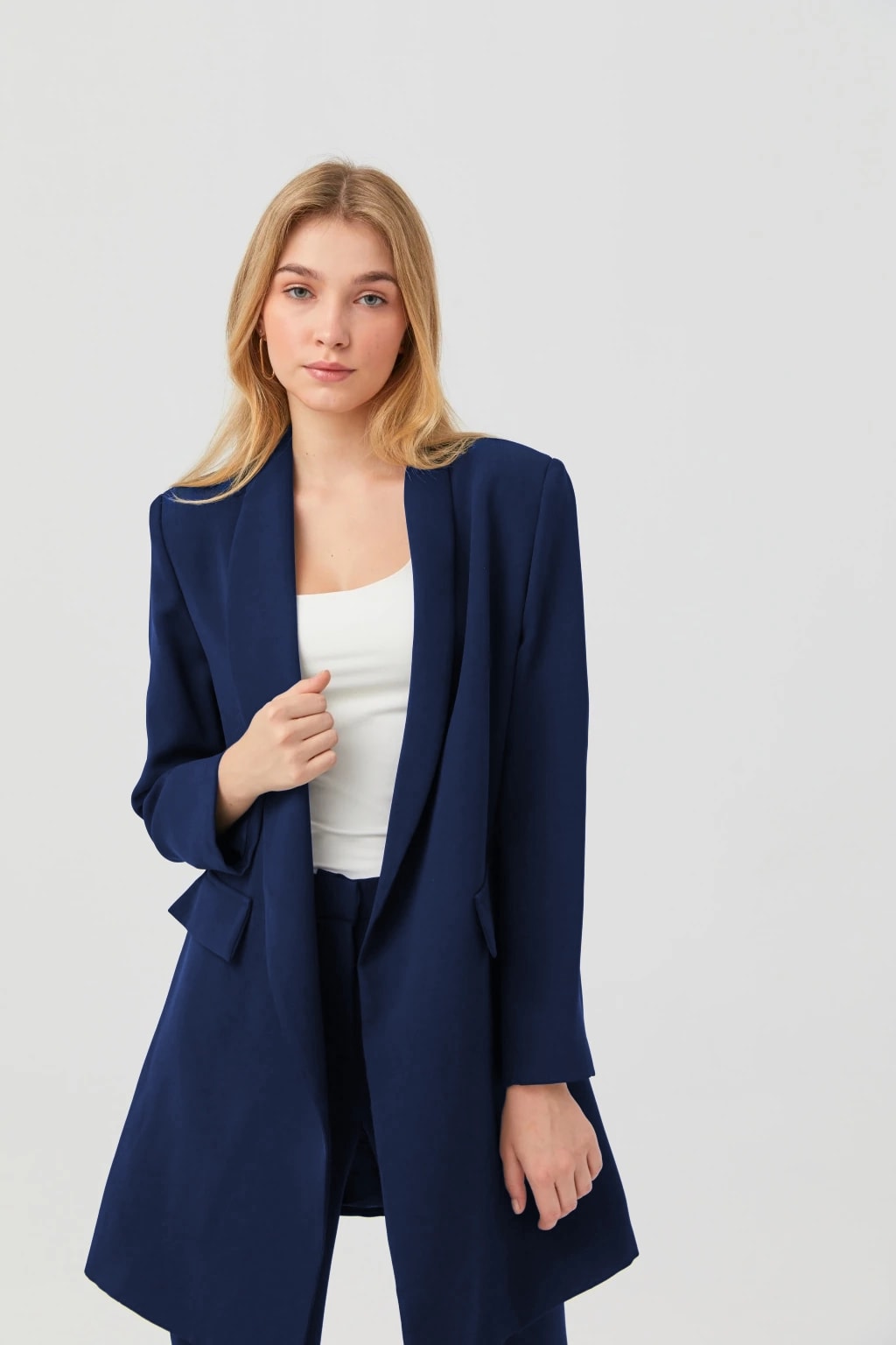Şal Yaka Kuşaklı Ceket Lacivert