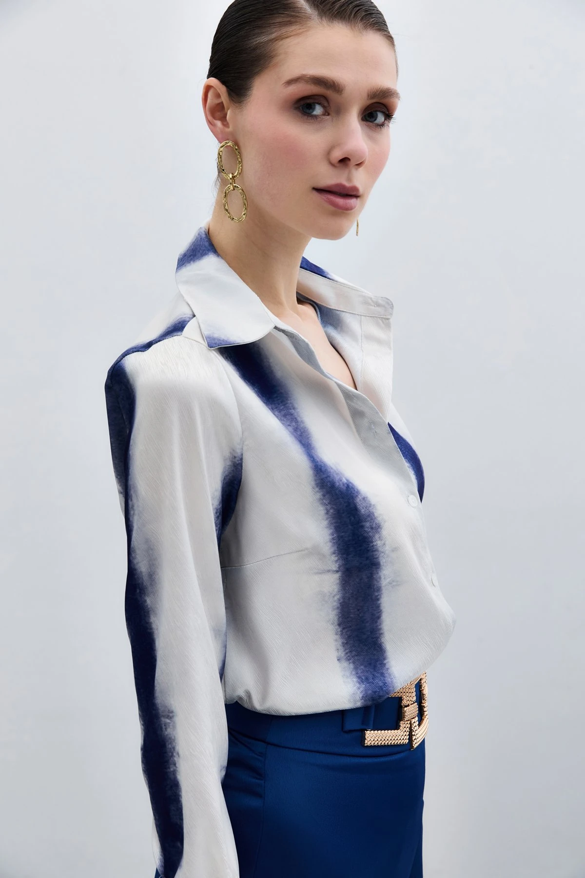 Desenli Klasik Gömlek Lacivert