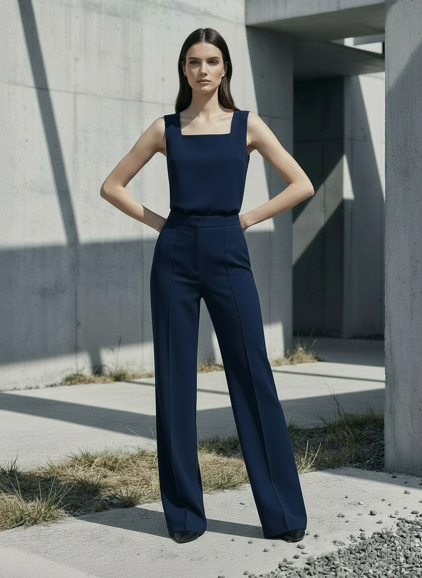 Bol Paça Krep Pantolon Lacivert