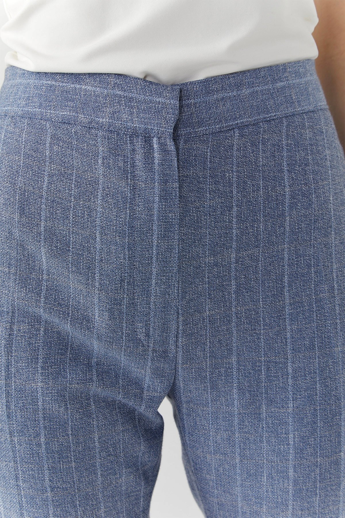 Çizgili Yüksek Bel Pantolon Mavi