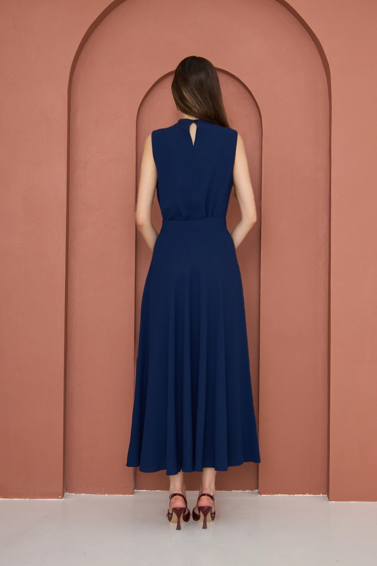 Yüksek Bel Kloş Etek Lacivert