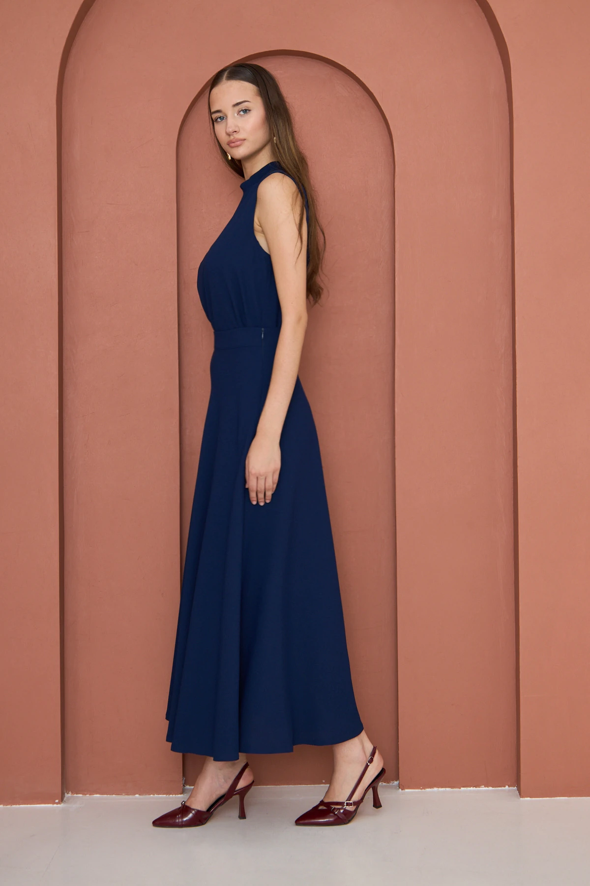 Yüksek Bel Kloş Etek Lacivert