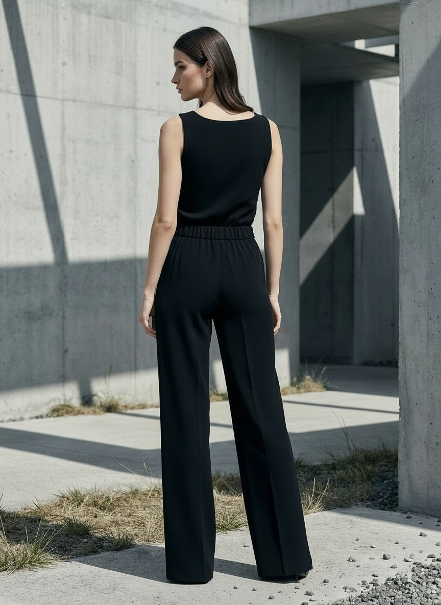 Bol Paça Krep Pantolon Siyah