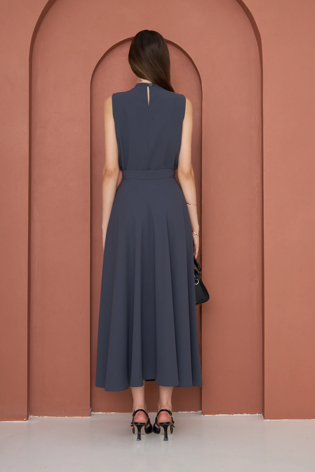 Yüksek Bel Kloş Etek Gri