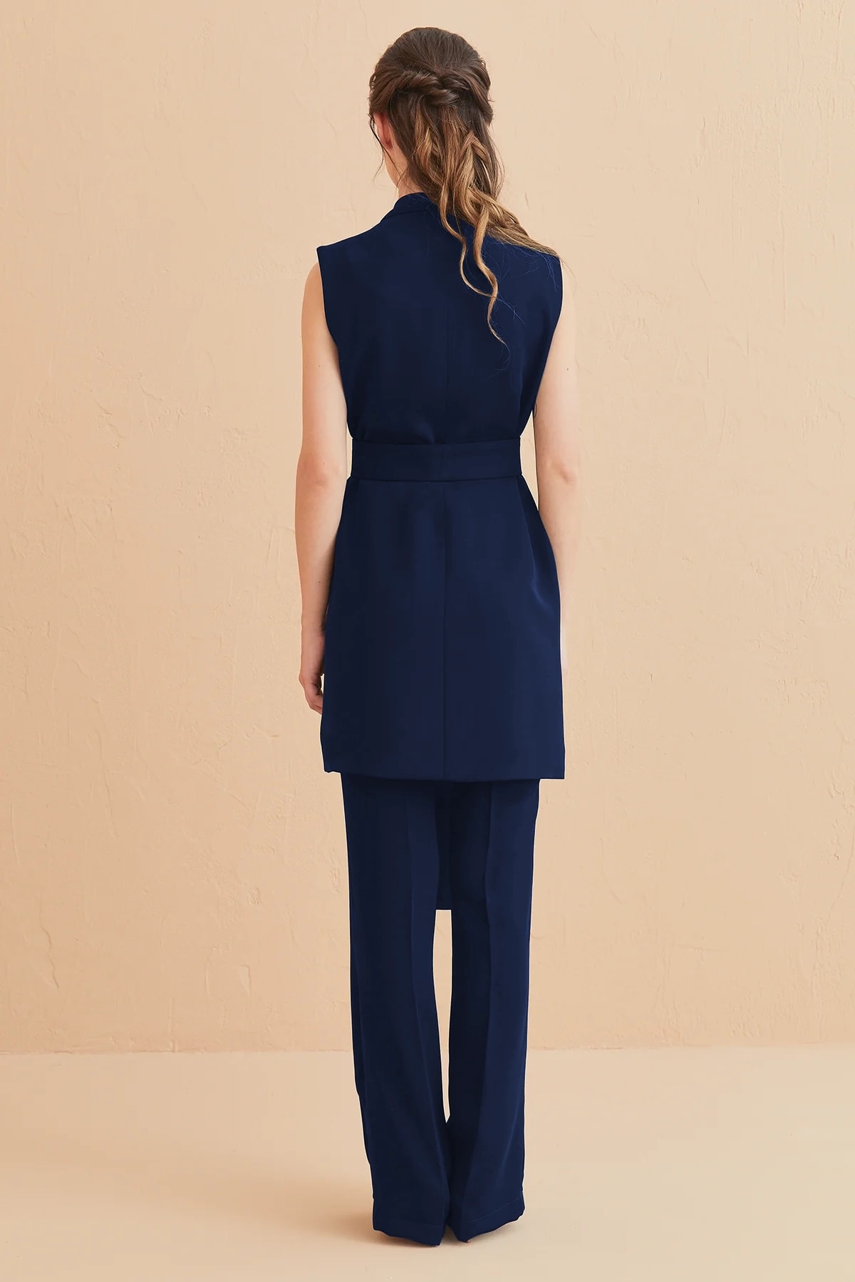 Kuşaklı Yelek Pantolon Takım Lacivert