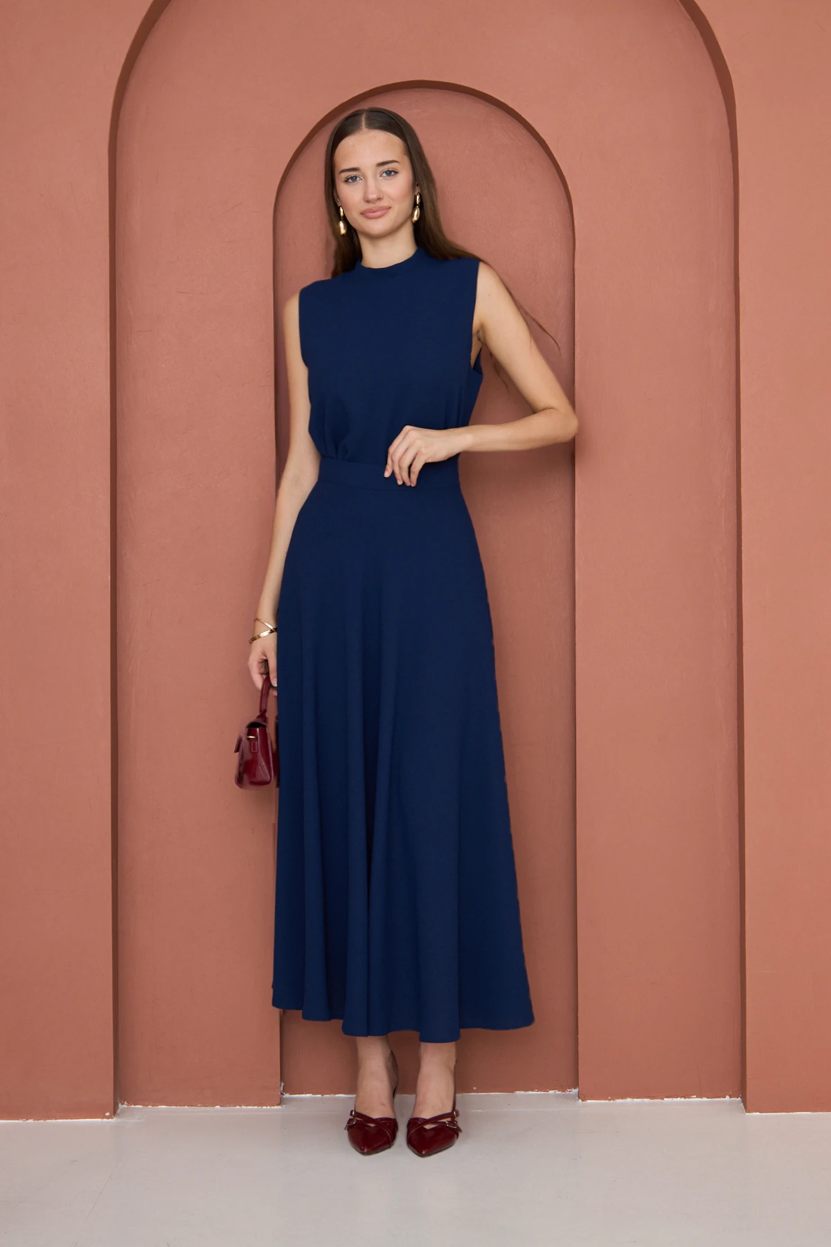 Yüksek Bel Kloş Etek Lacivert