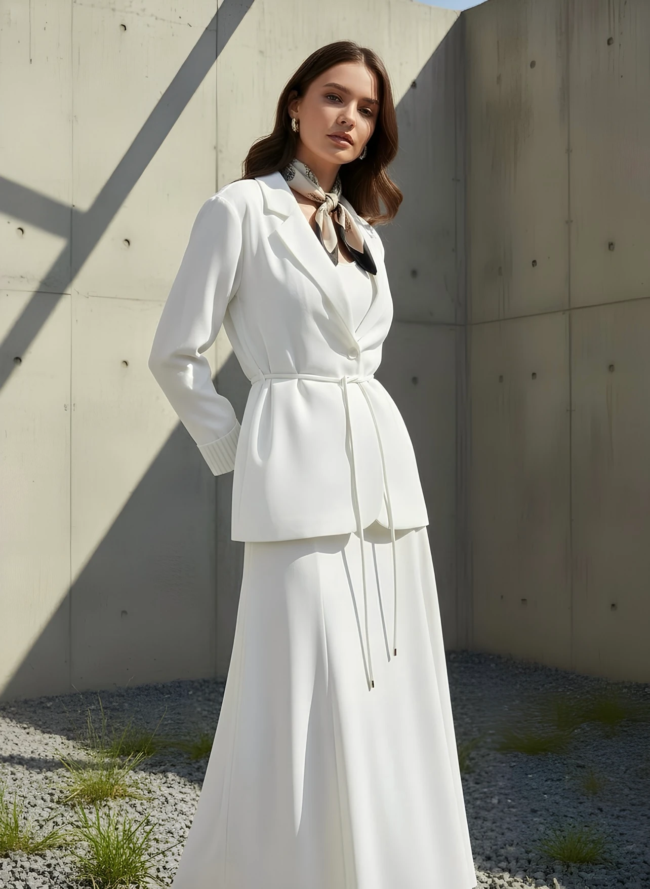 Tencel Etek Ceket Takım Ekru